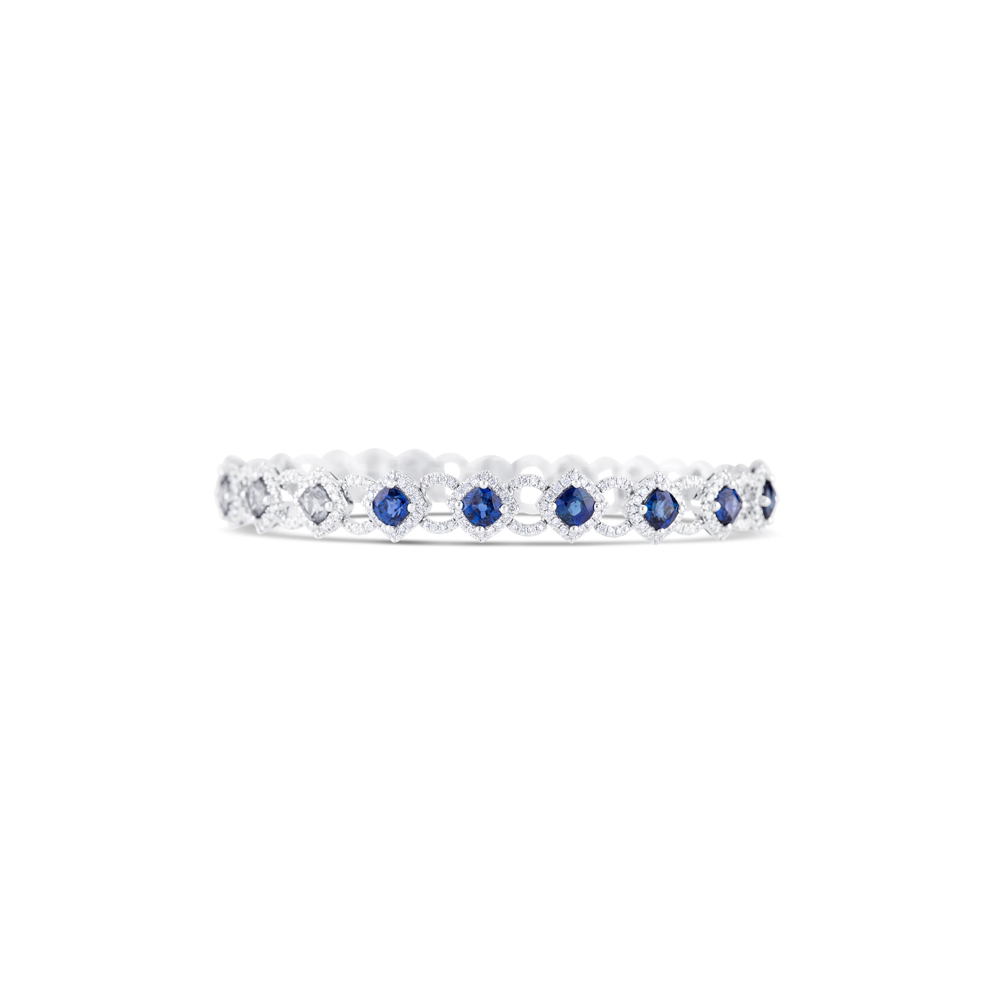 18K White Gold Round Diamond and Round Sapphire Link Bracelet - Image 2