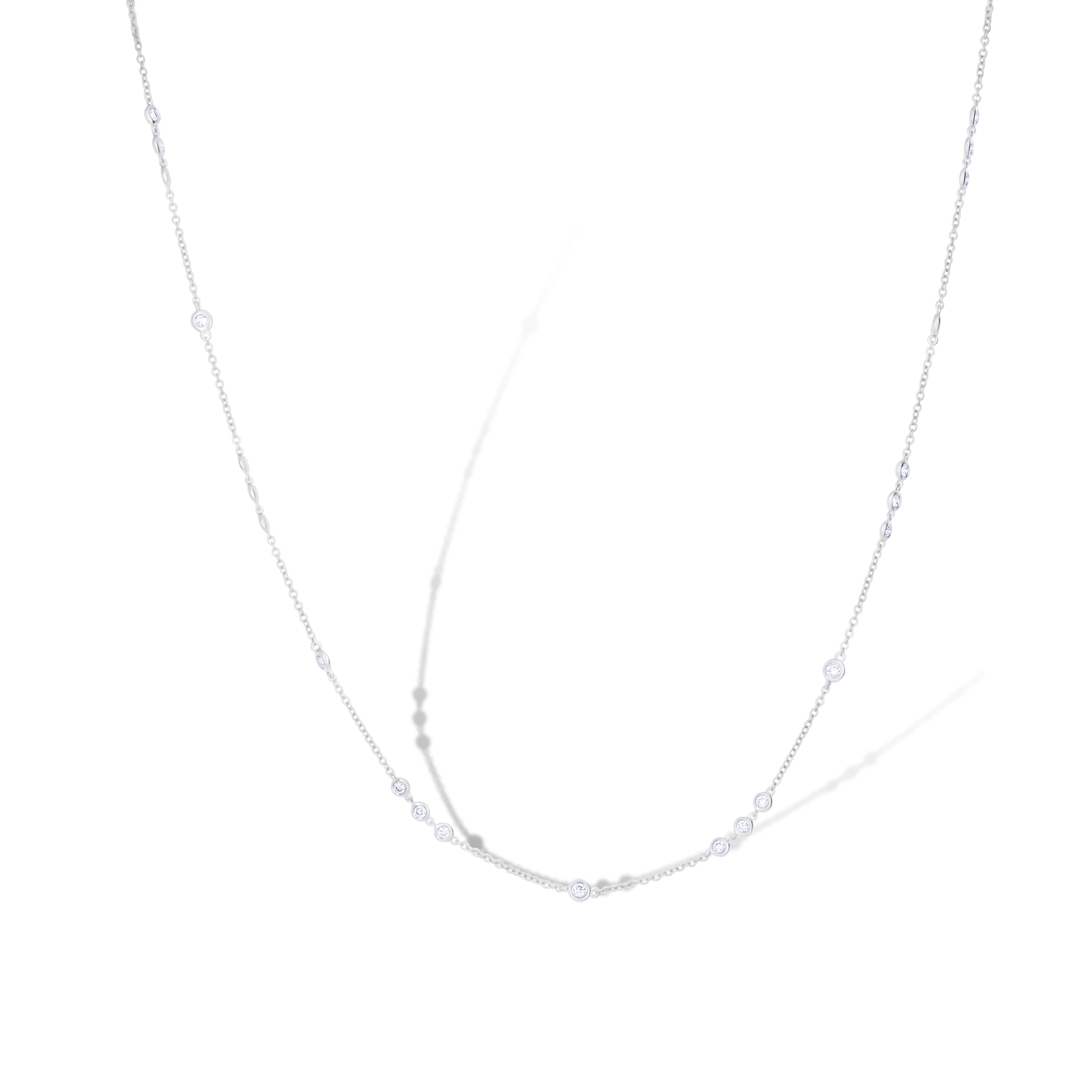 18K White Gold Round Diamond By the Yard Necklace