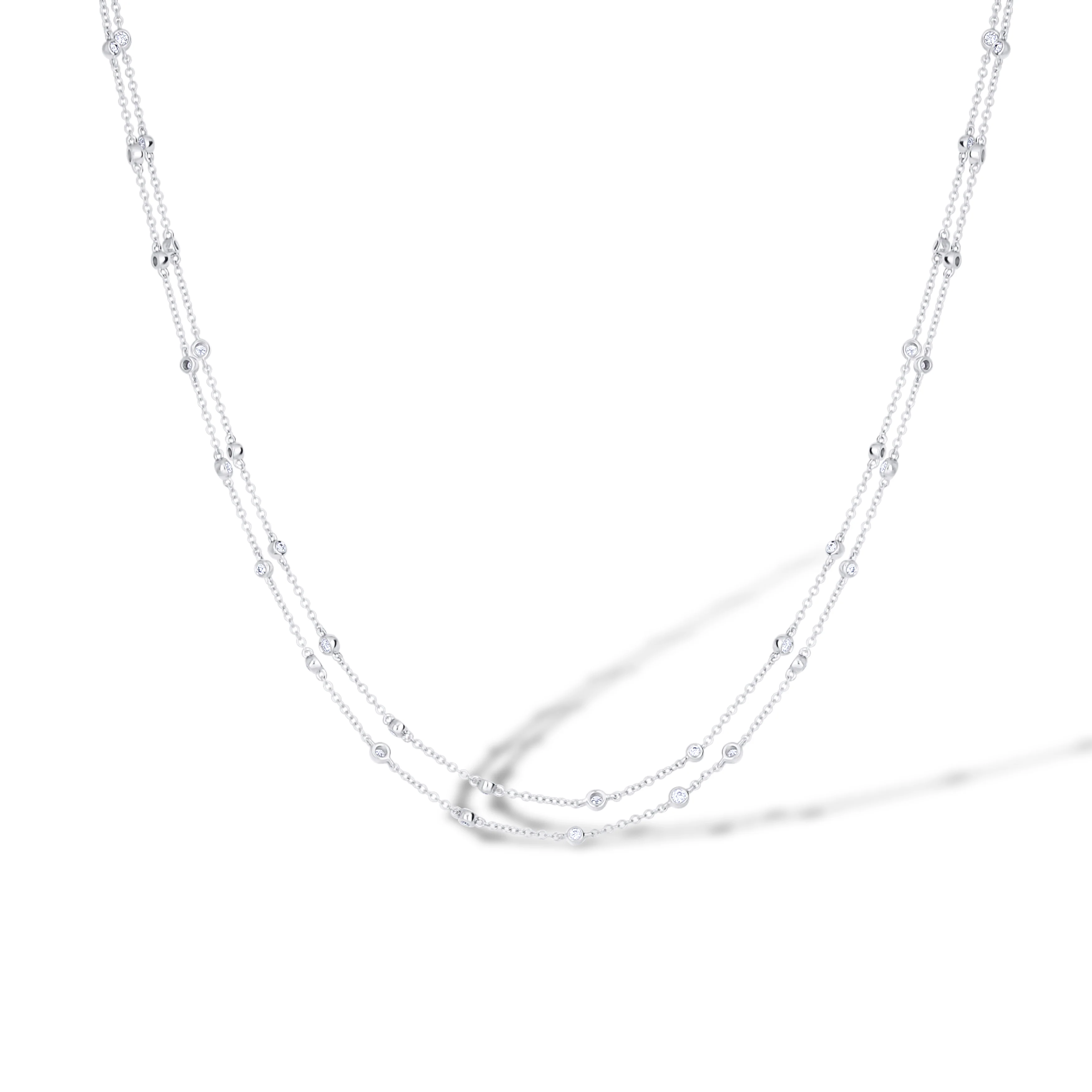 18K White Gold Round Diamond By the Yard Necklace