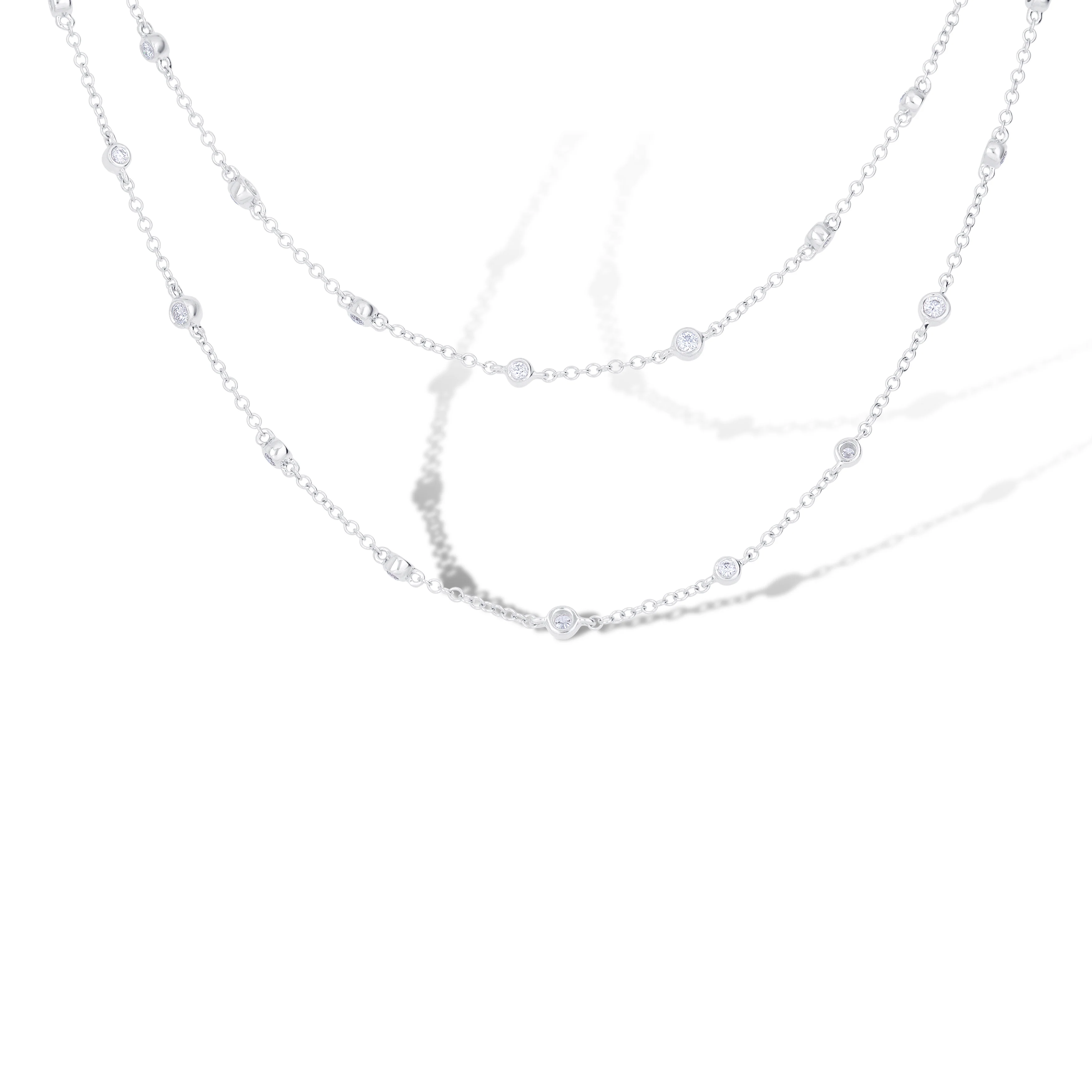 18K White Gold Round Diamond By the Yard Necklace - Image 2
