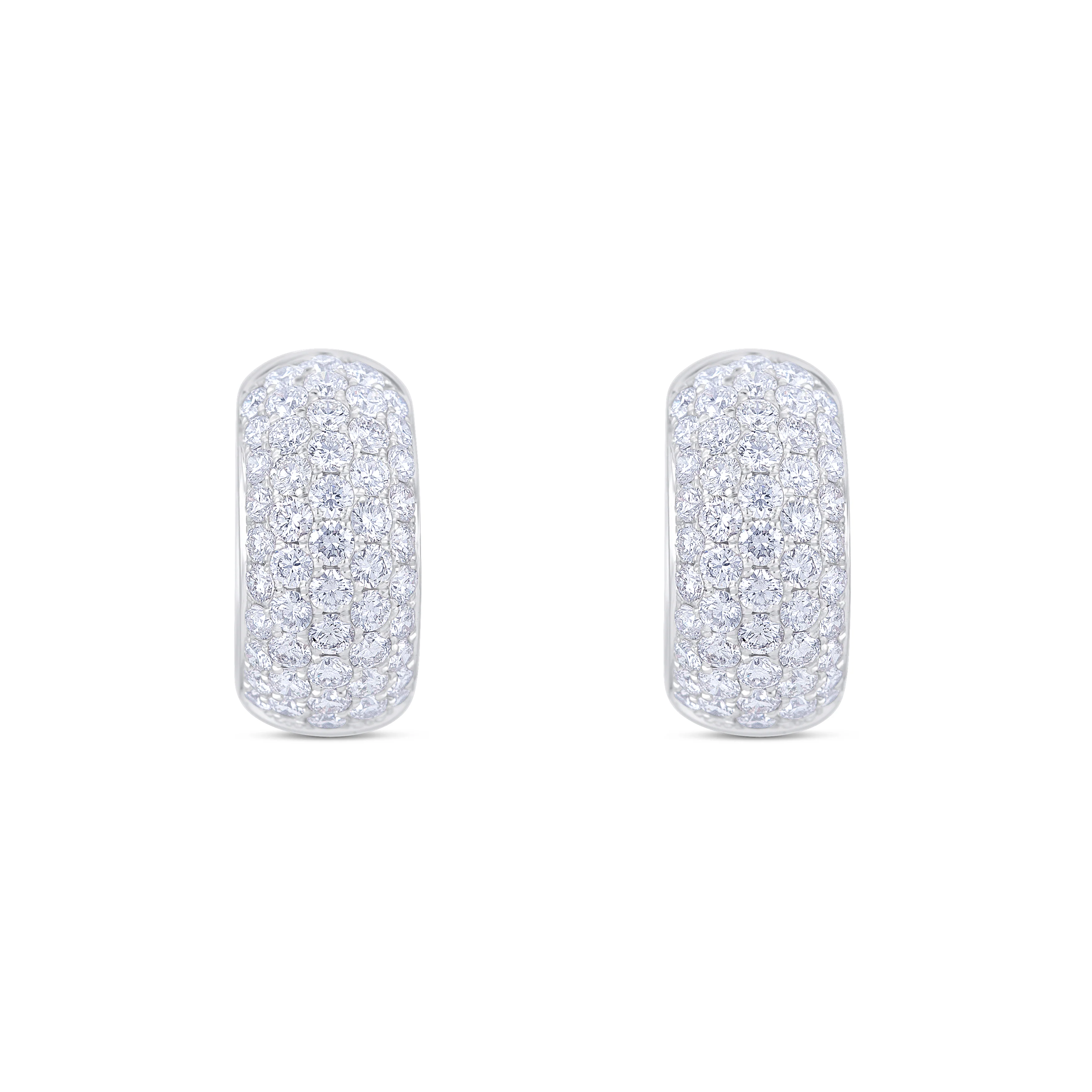 18K White Gold Round Diamond Huggie Earrings