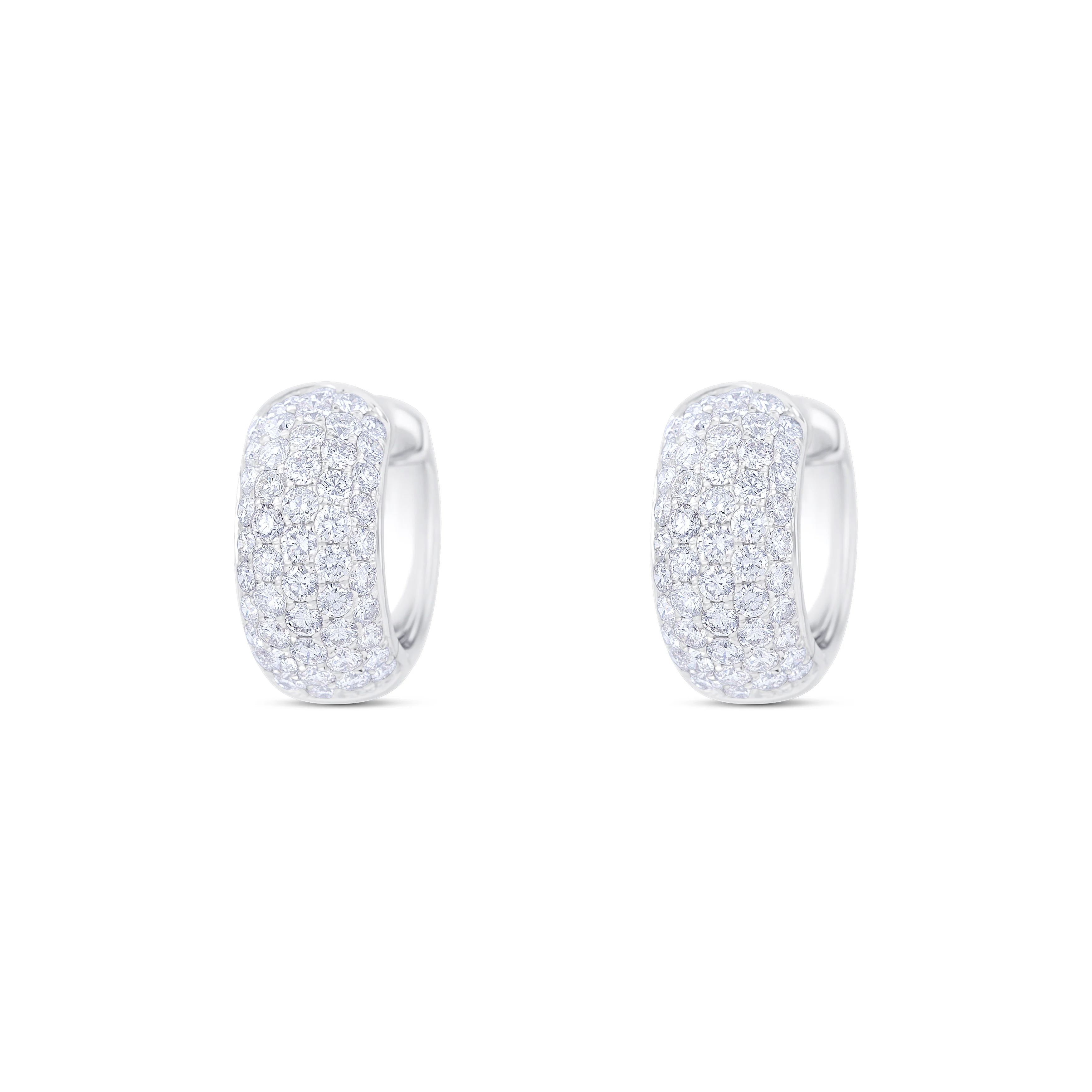 18K White Gold Round Diamond Huggie Earrings - Image 2