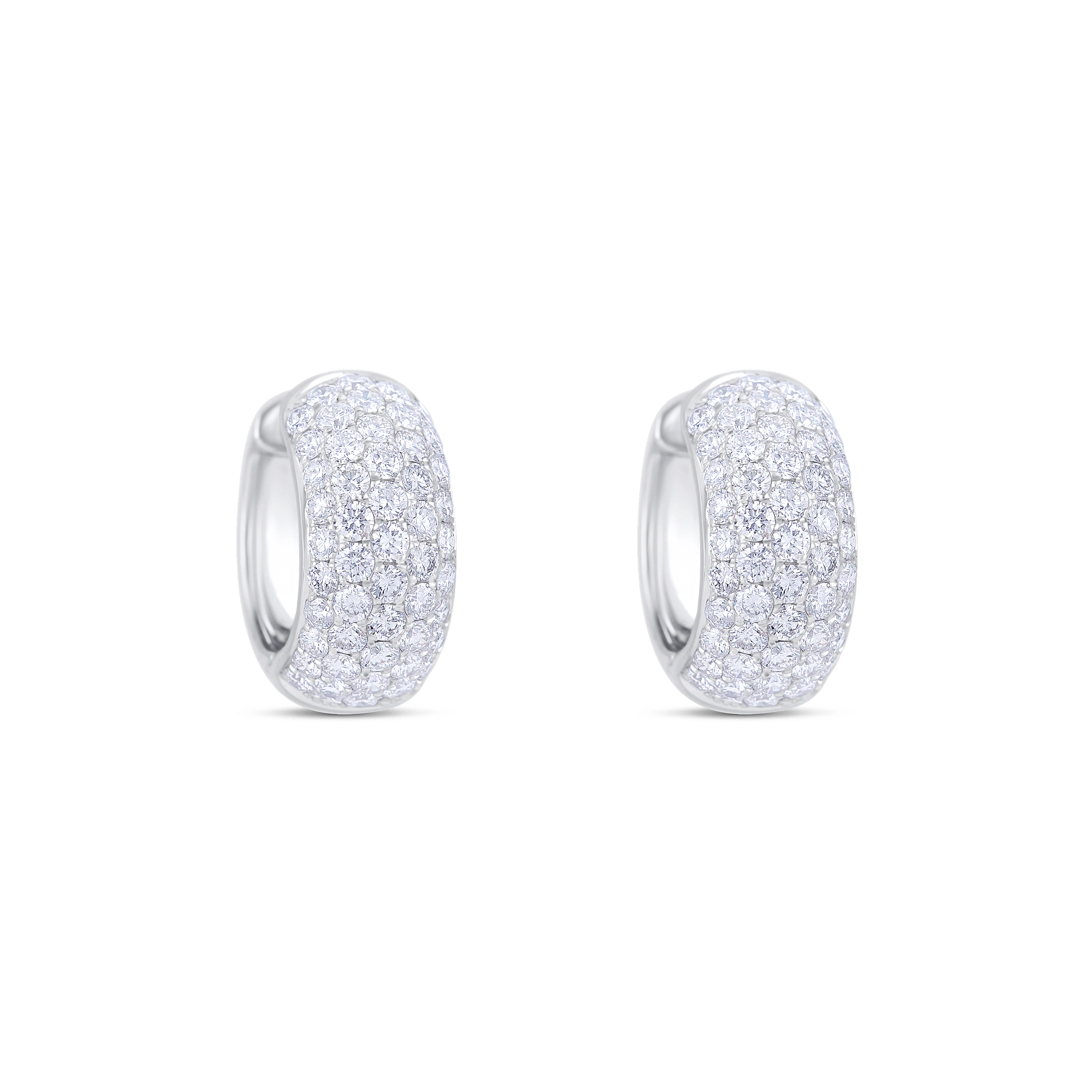 18K White Gold Round Diamond Huggie Earrings - Image 3