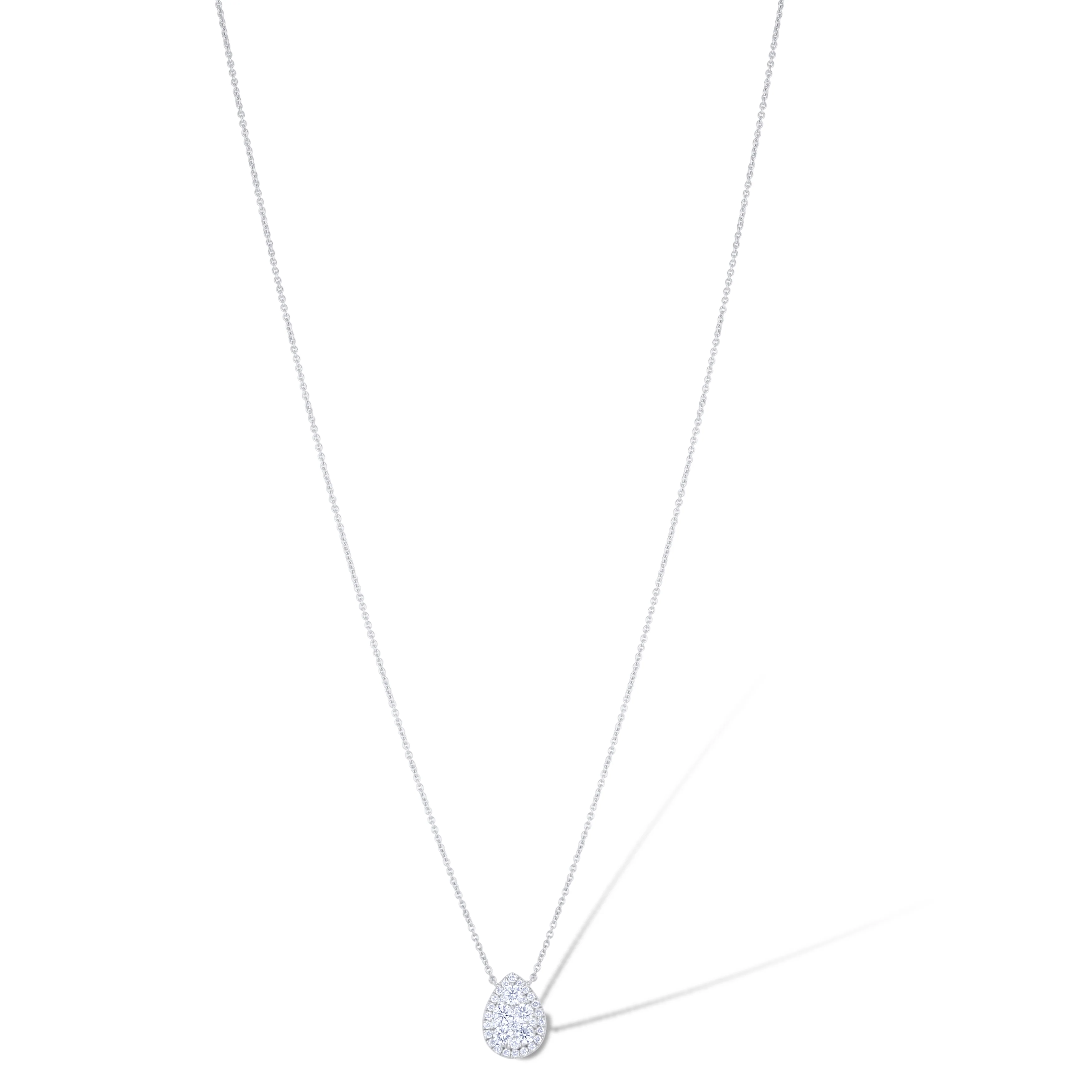 18K White Gold Round Diamond Pendant Necklace