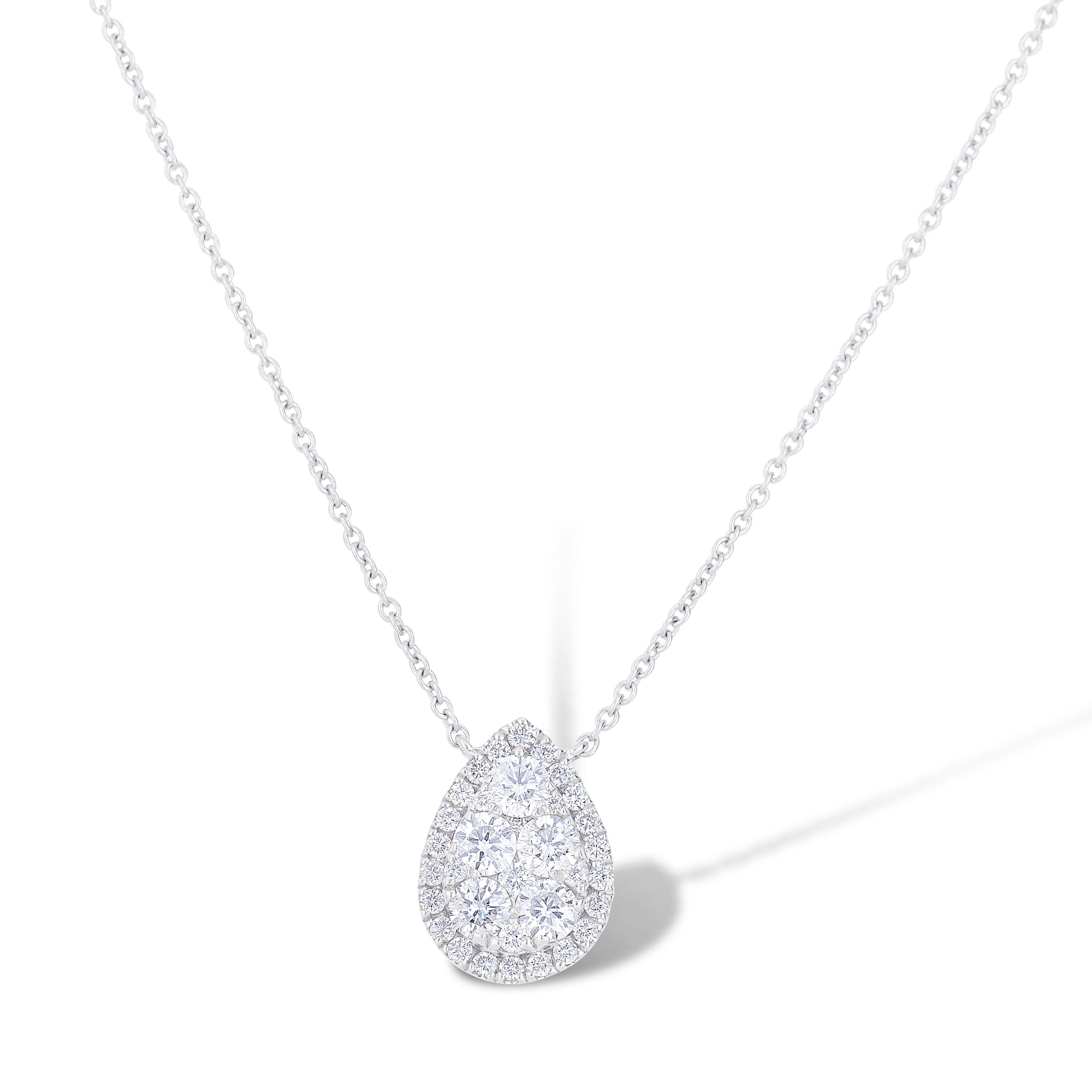 18K White Gold Round Diamond Pendant Necklace - Image 2