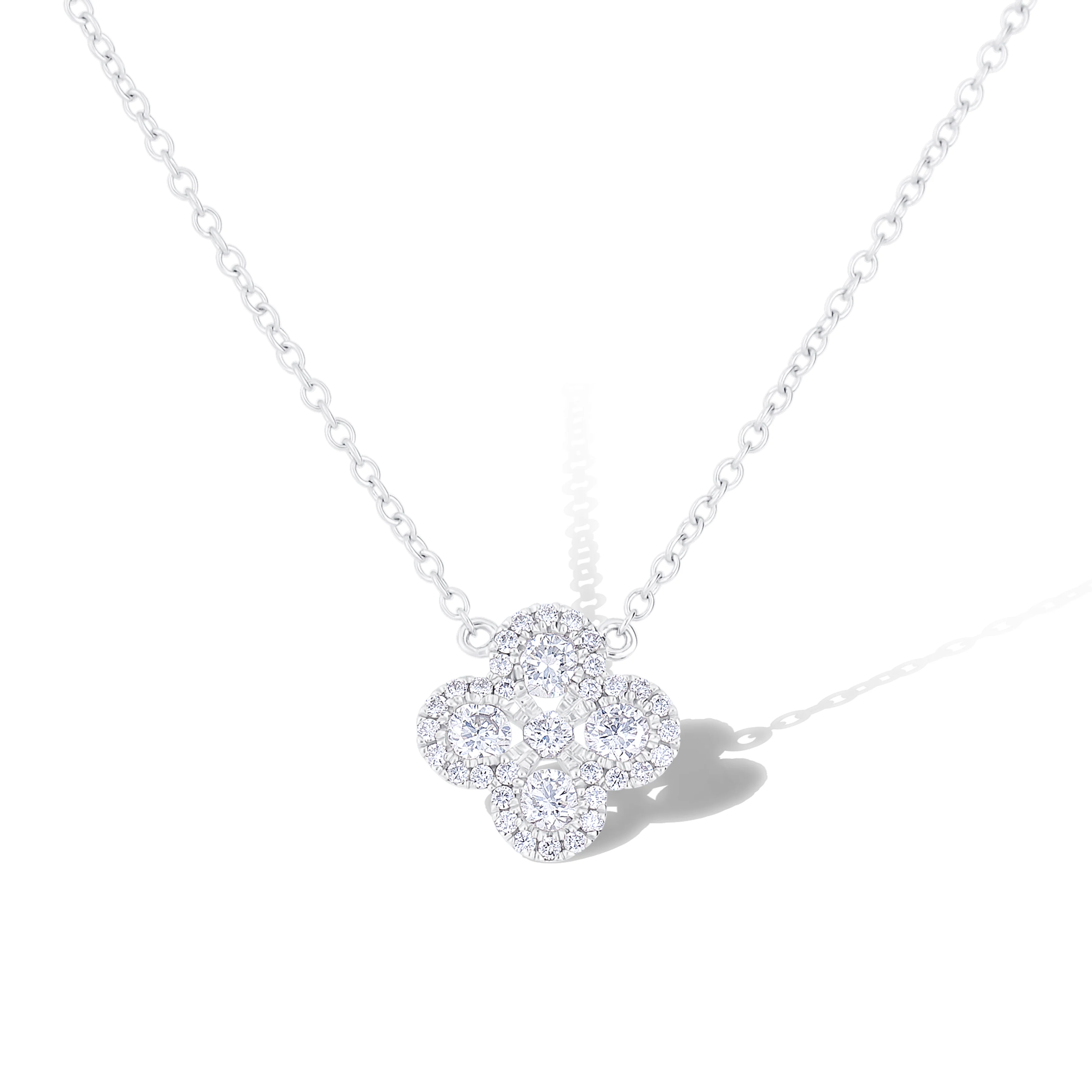18K White Gold Round Diamond Pendant Necklace - Image 2