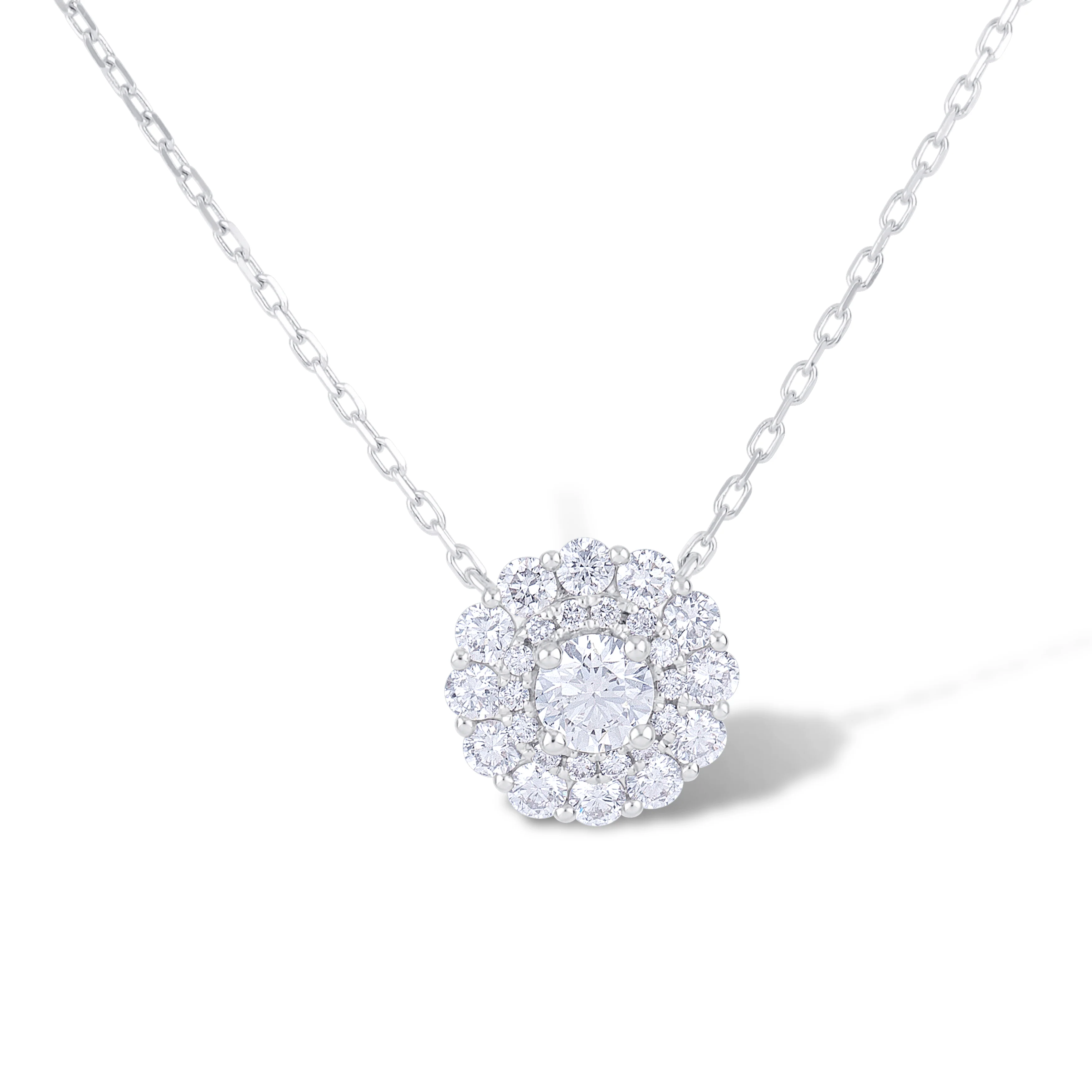 18K White Gold Round Diamond Pendant Necklace - Image 2