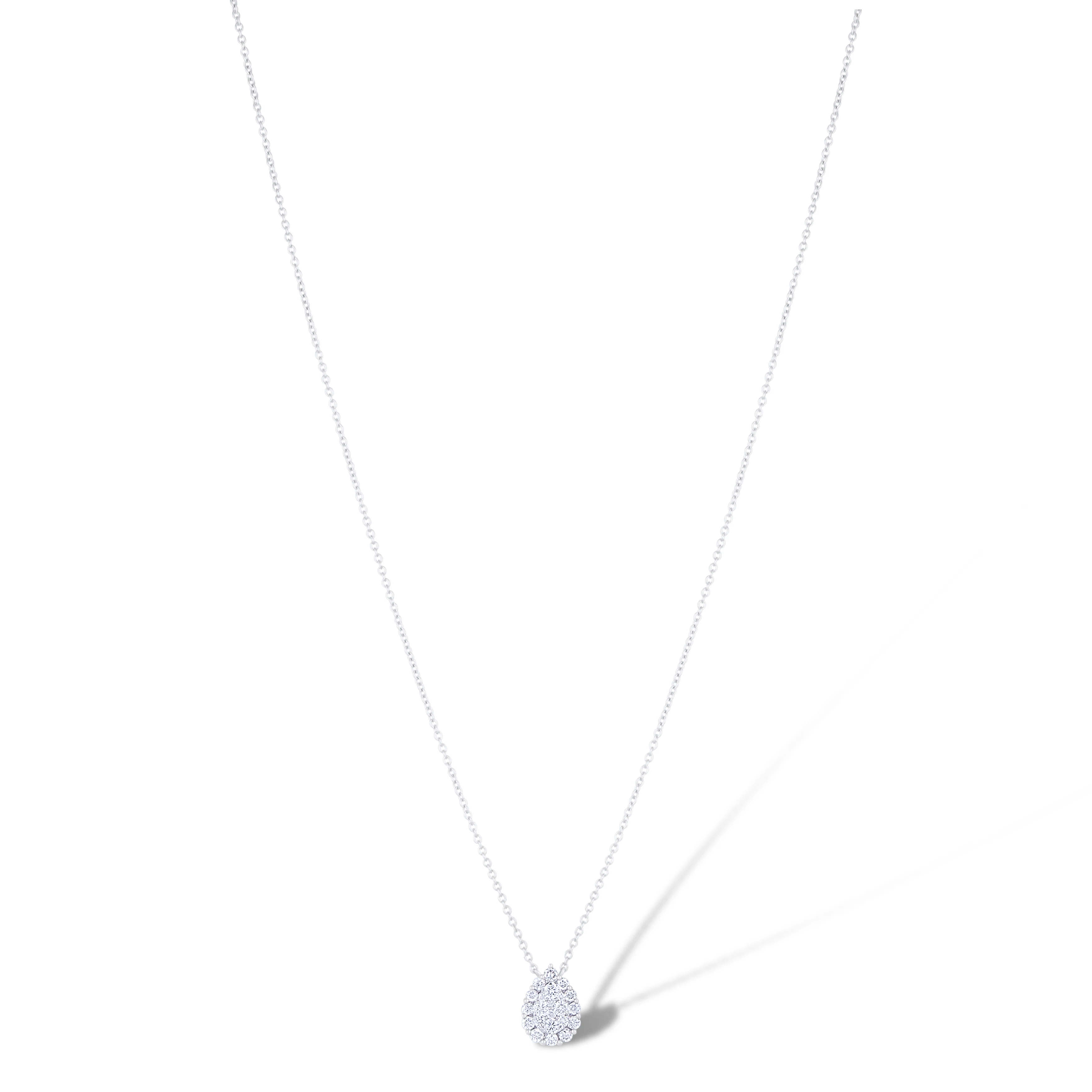 18K White Gold Round Diamond Pendant Necklace