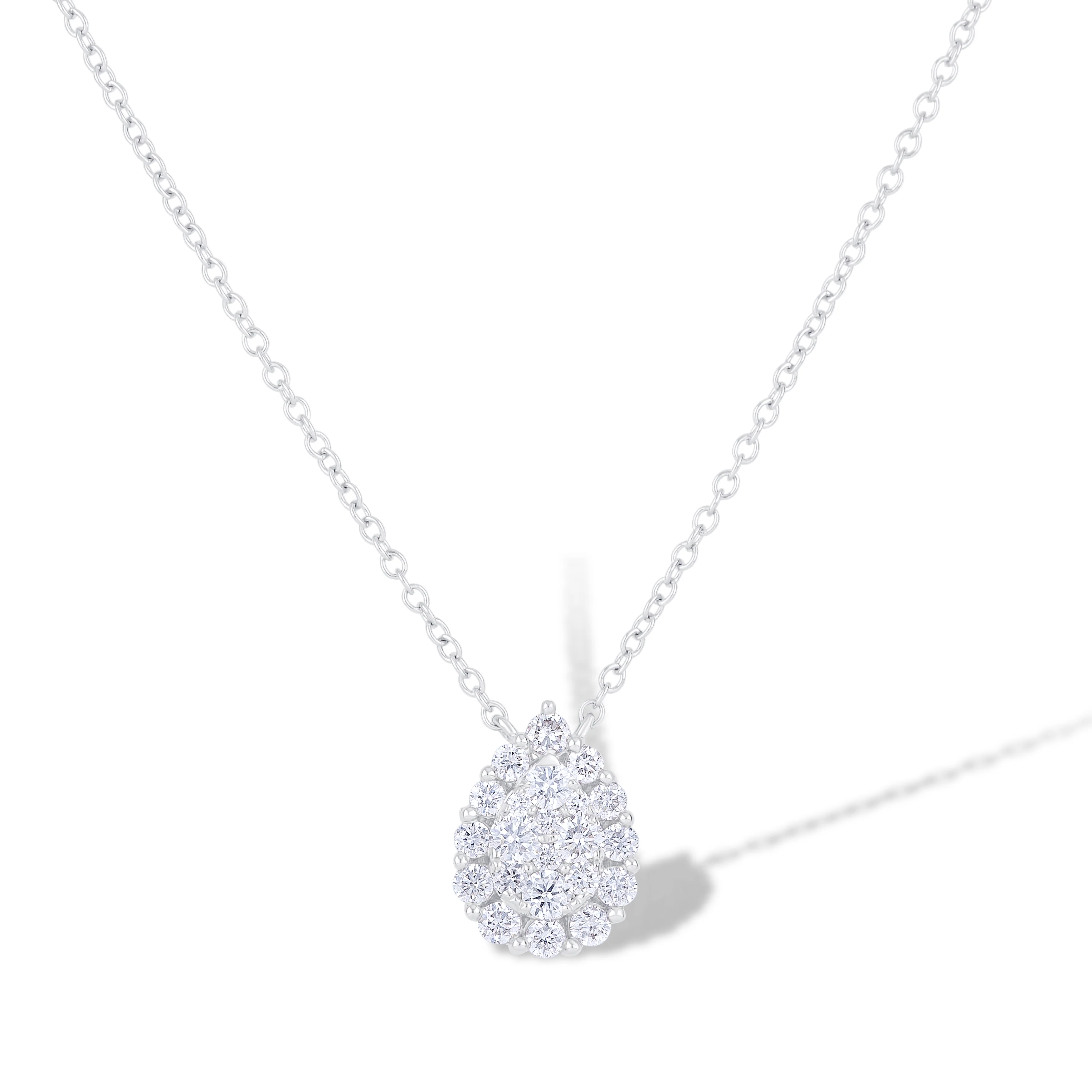 18K White Gold Round Diamond Pendant Necklace - Image 2