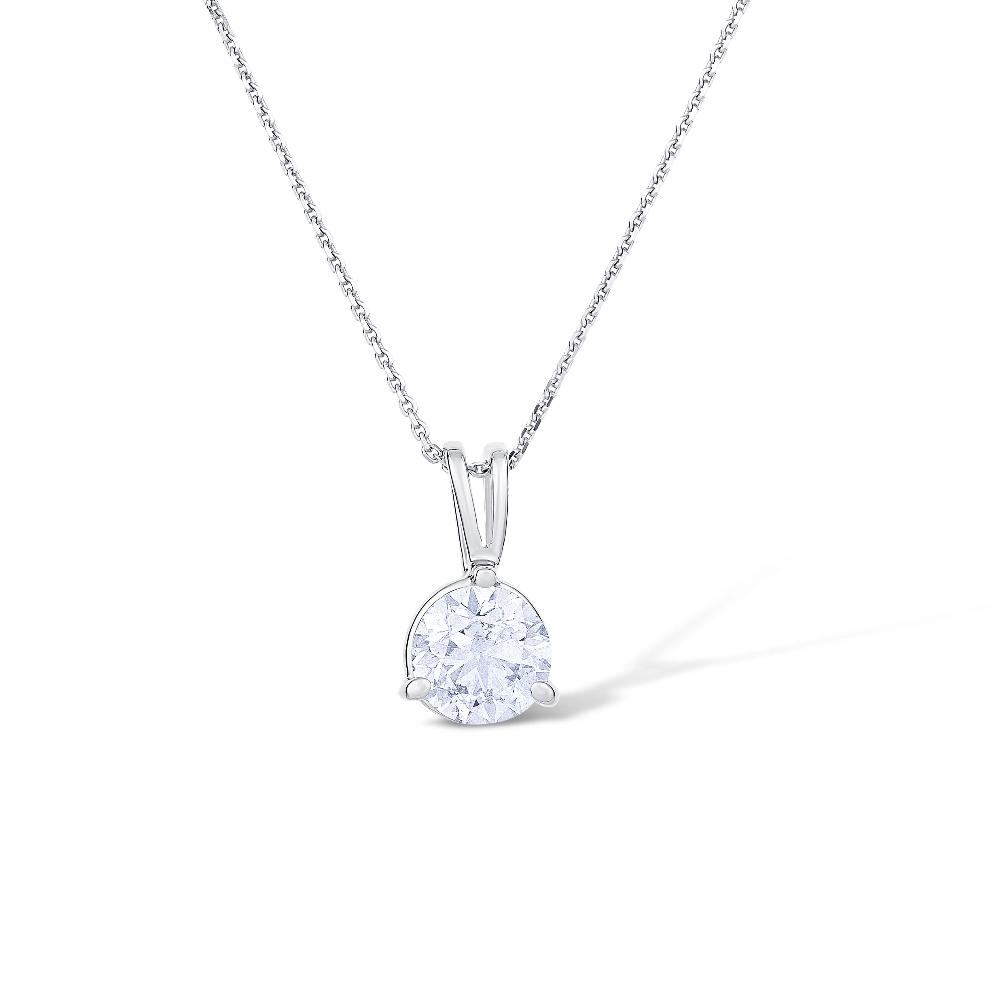 18K White Gold Round Diamond Pendant Necklace - Image 2