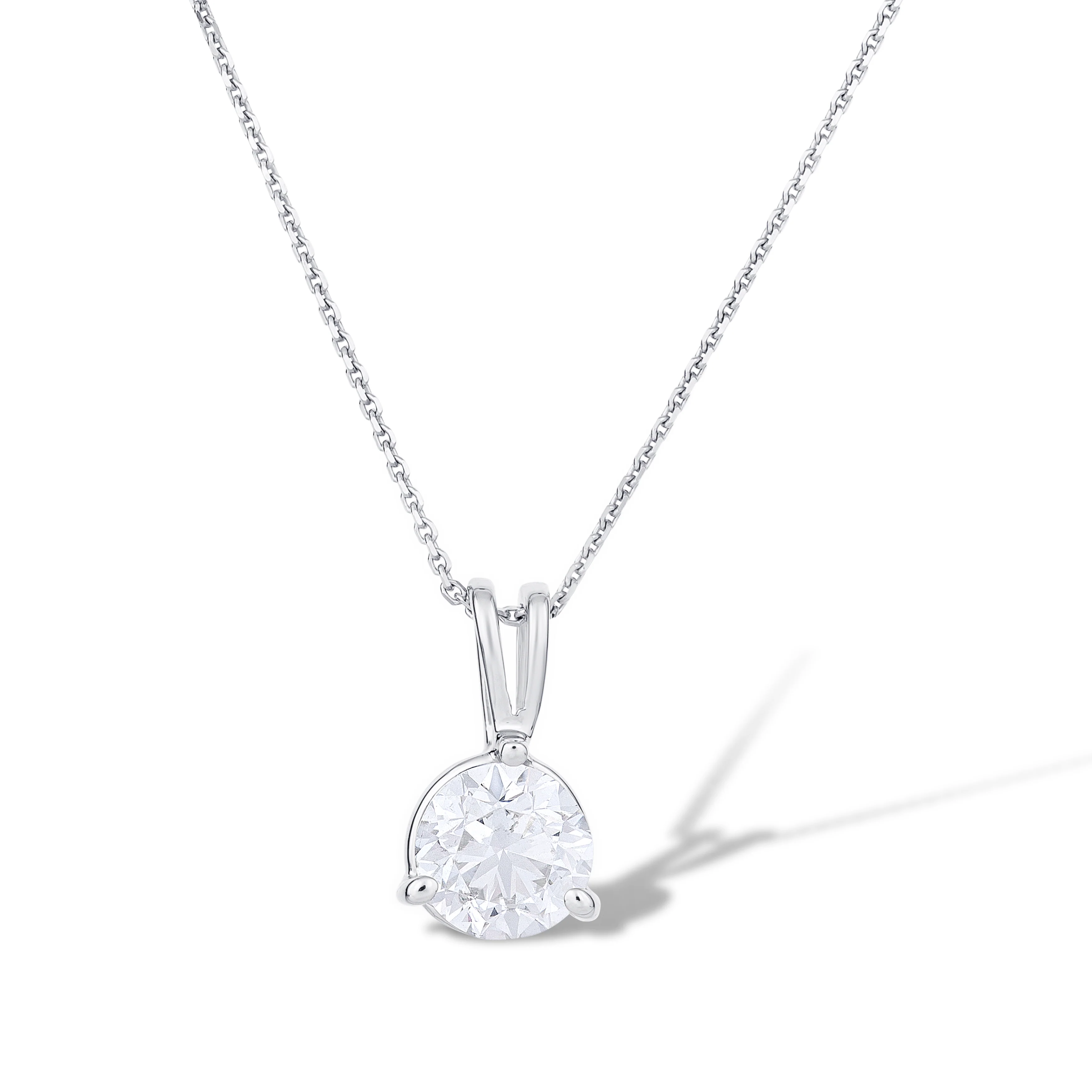 18K White Gold Round Diamond Pendant Necklace - Image 2