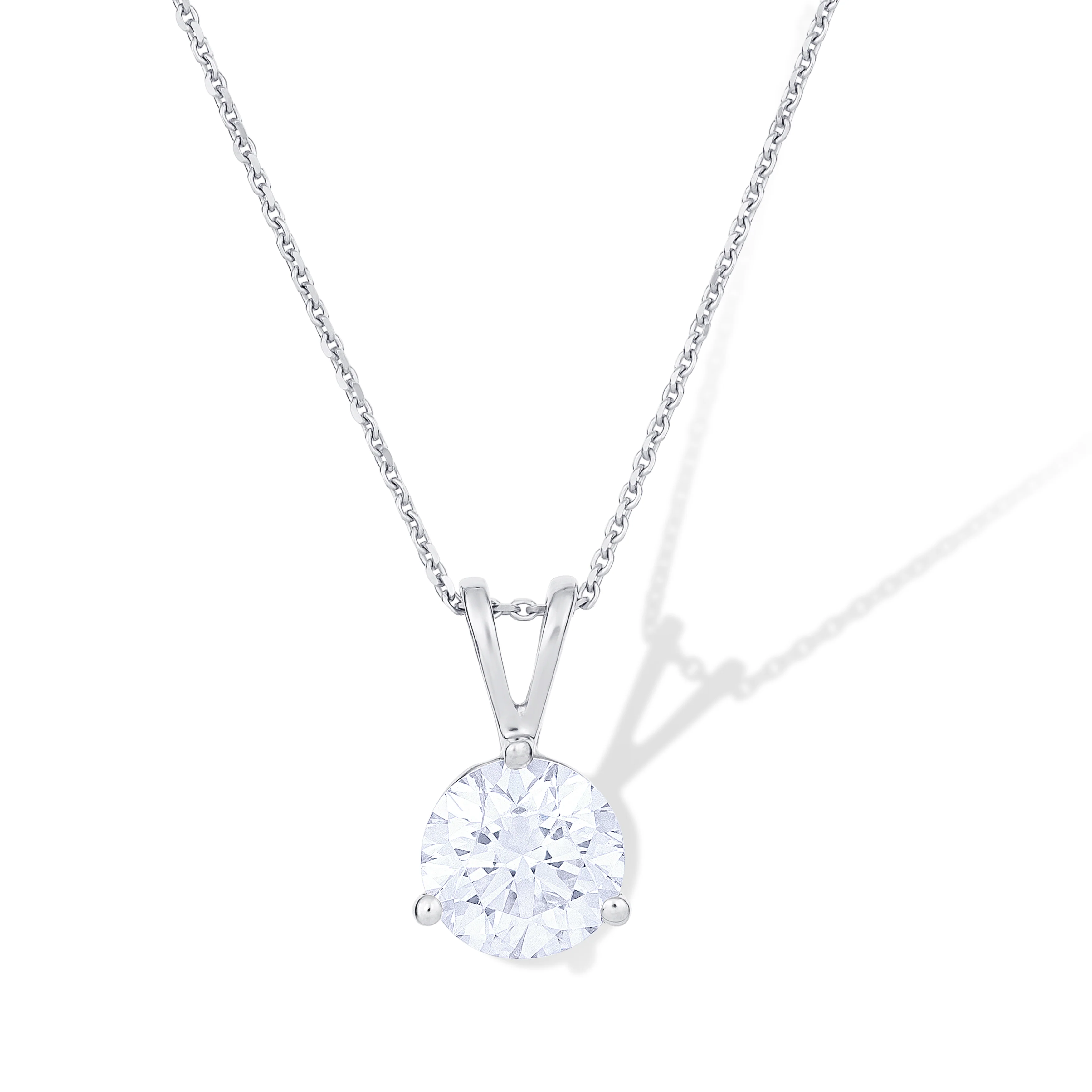 18K White Gold Round Diamond Pendant Necklace - Image 2