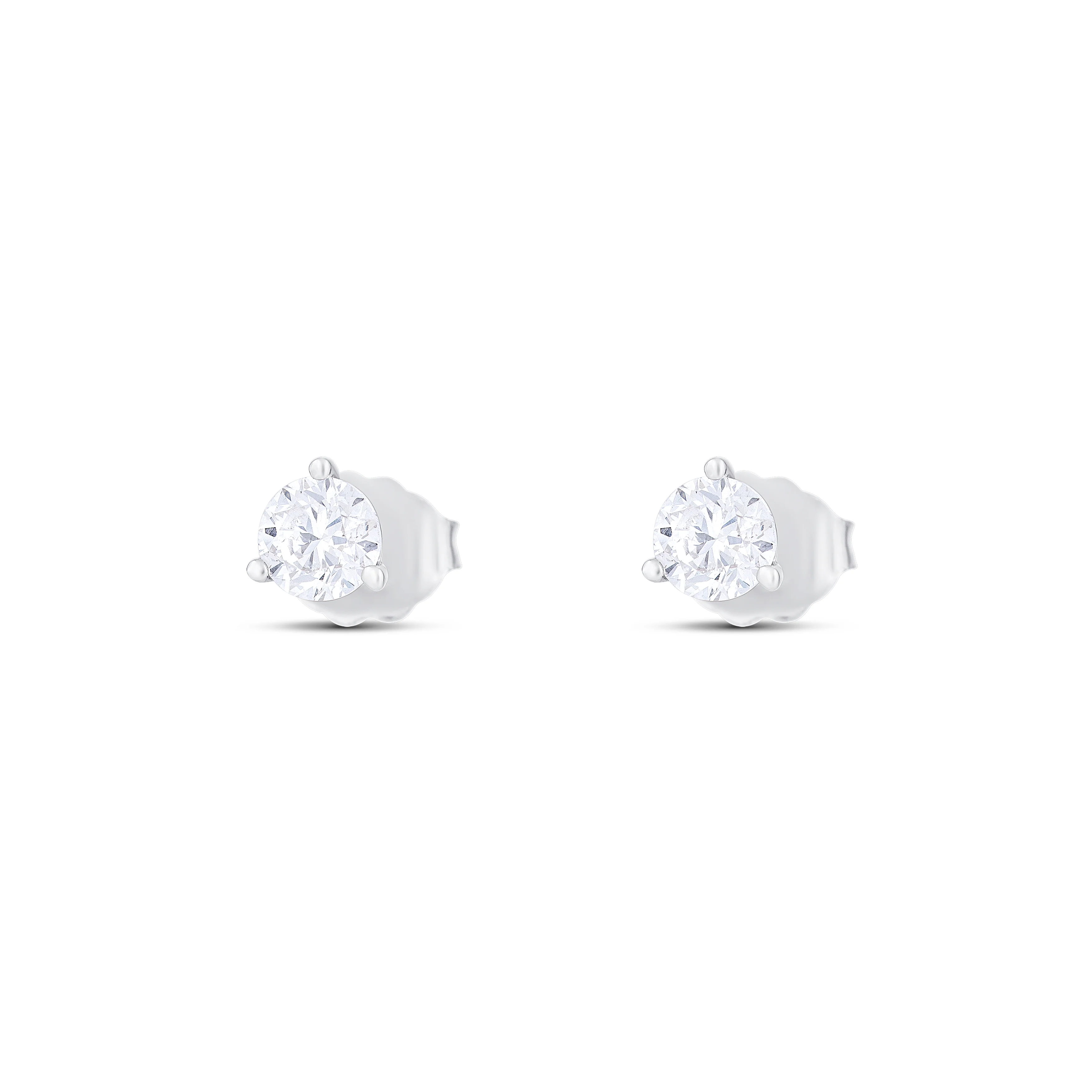 18K White Gold Round Diamond Stud Earrings - Image 2