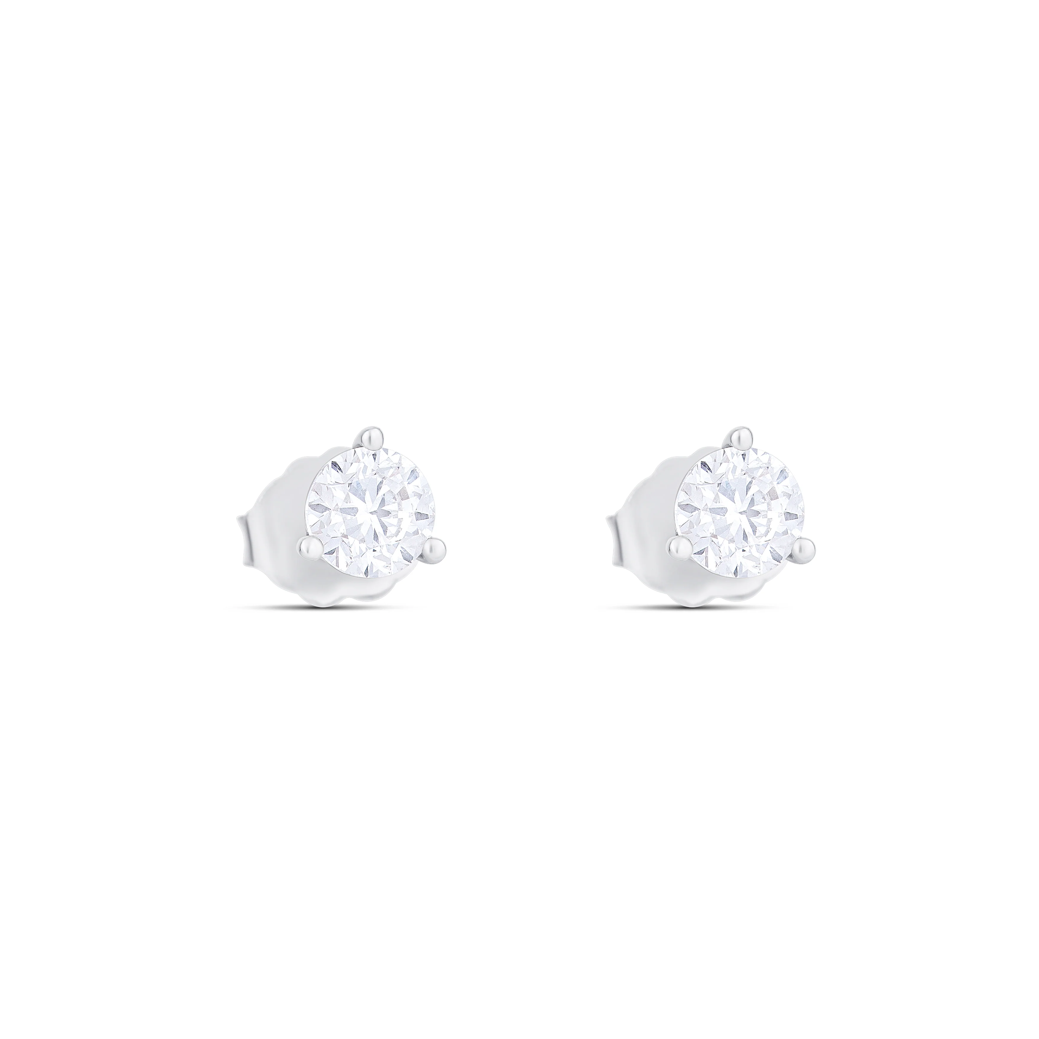 18K White Gold Round Diamond Stud Earrings - Image 3