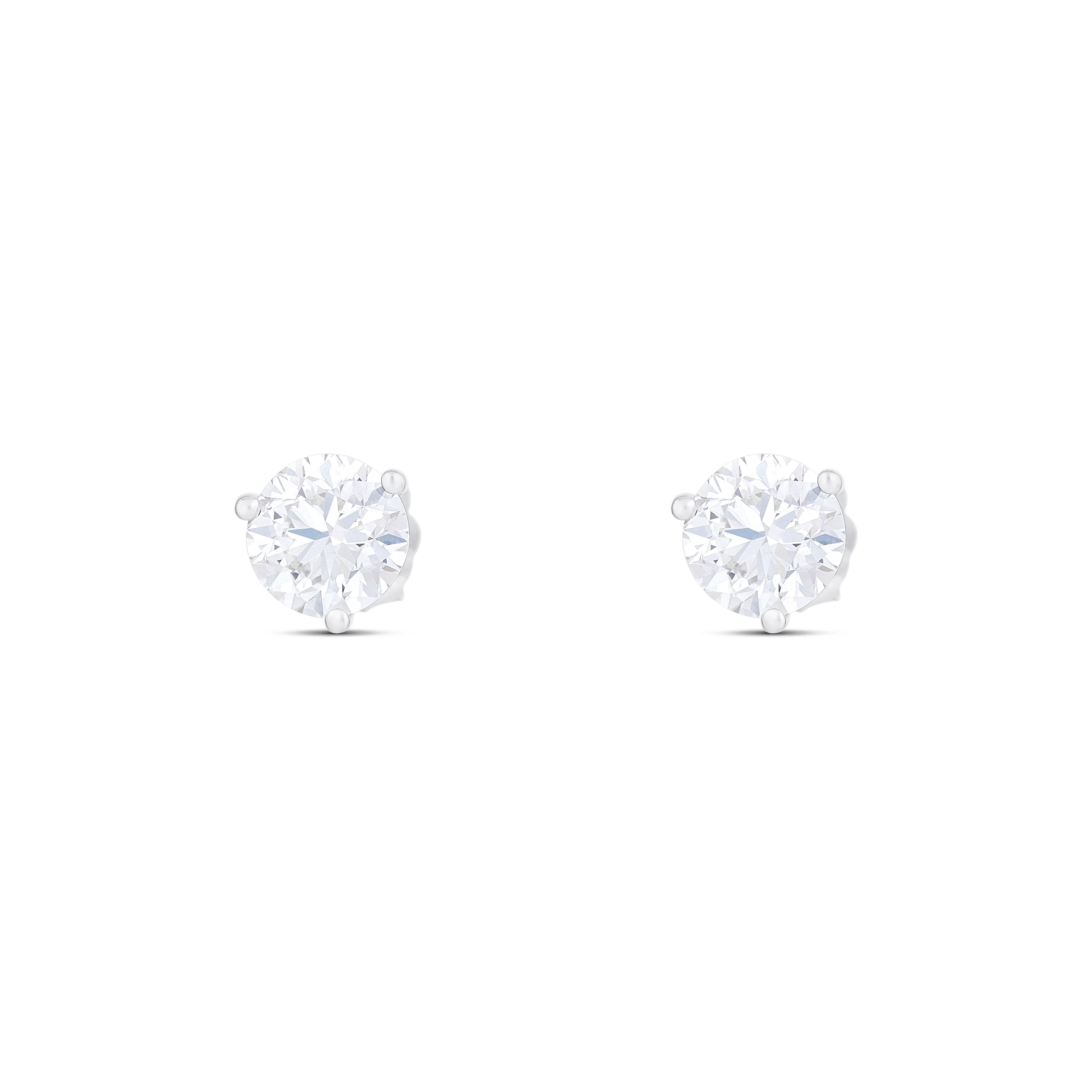18K White Gold Round Diamond Stud Earrings - Image 2