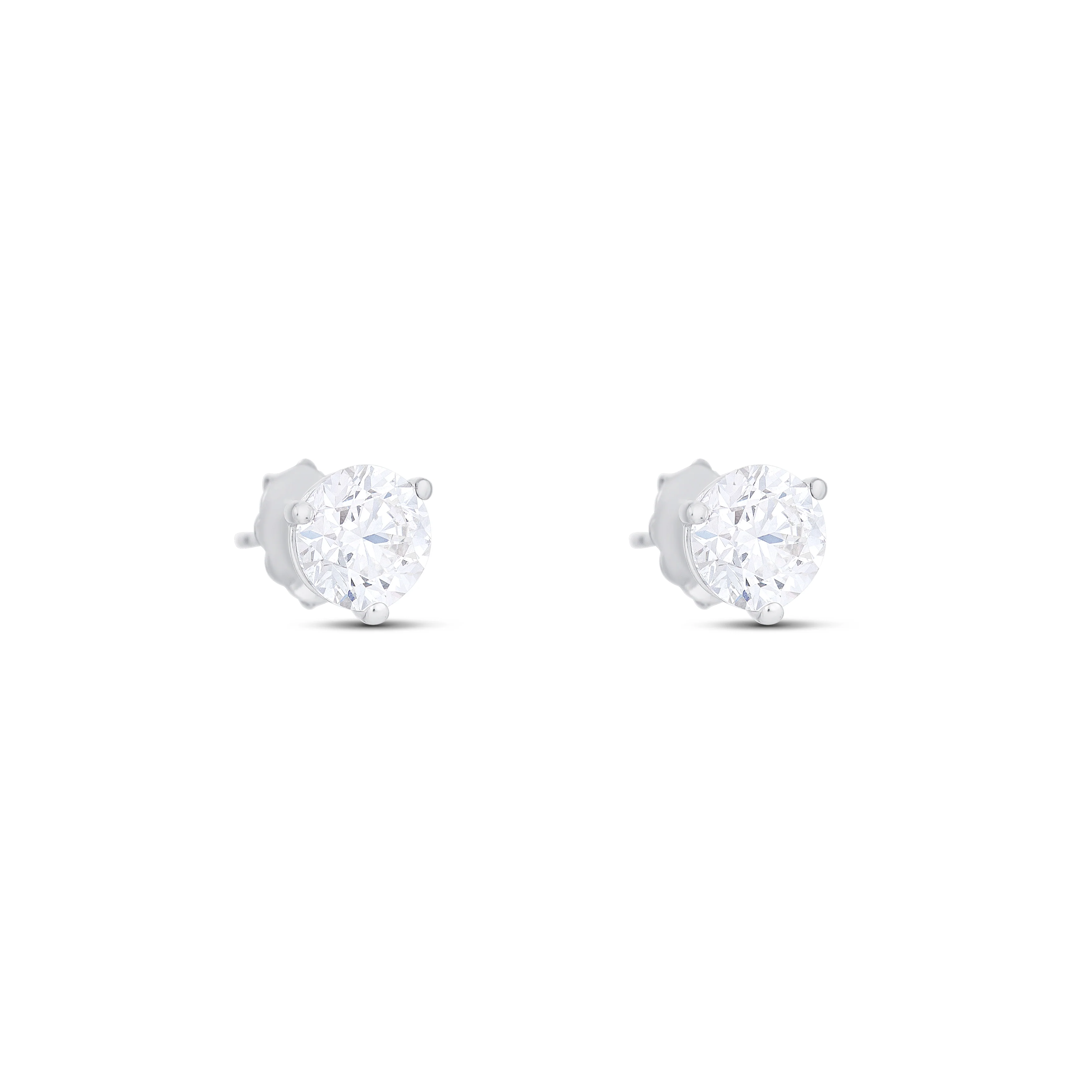 18K White Gold Round Diamond Stud Earrings - Image 3