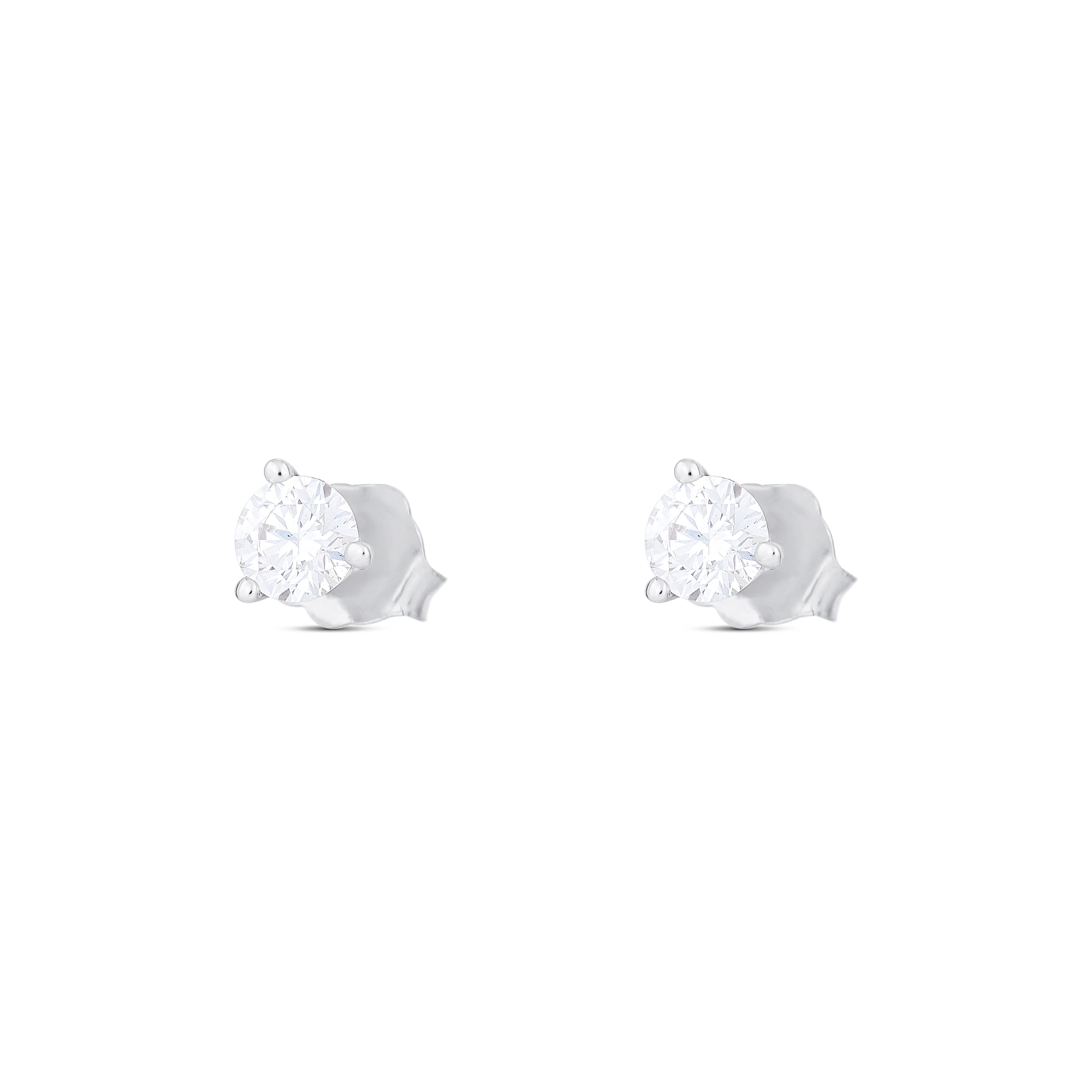 18K White Gold Round Diamond Stud Earrings - Image 2