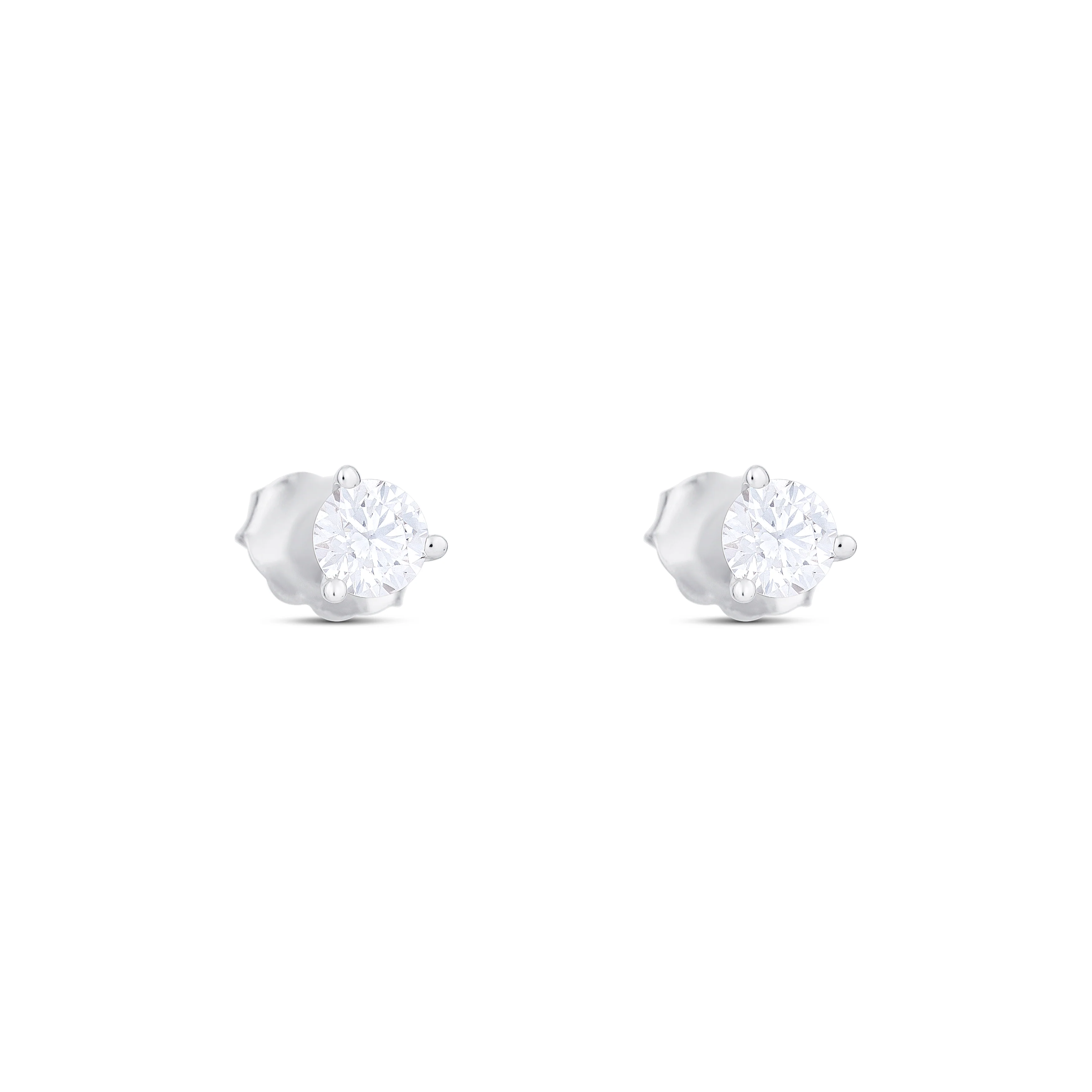 18K White Gold Round Diamond Stud Earrings - Image 3