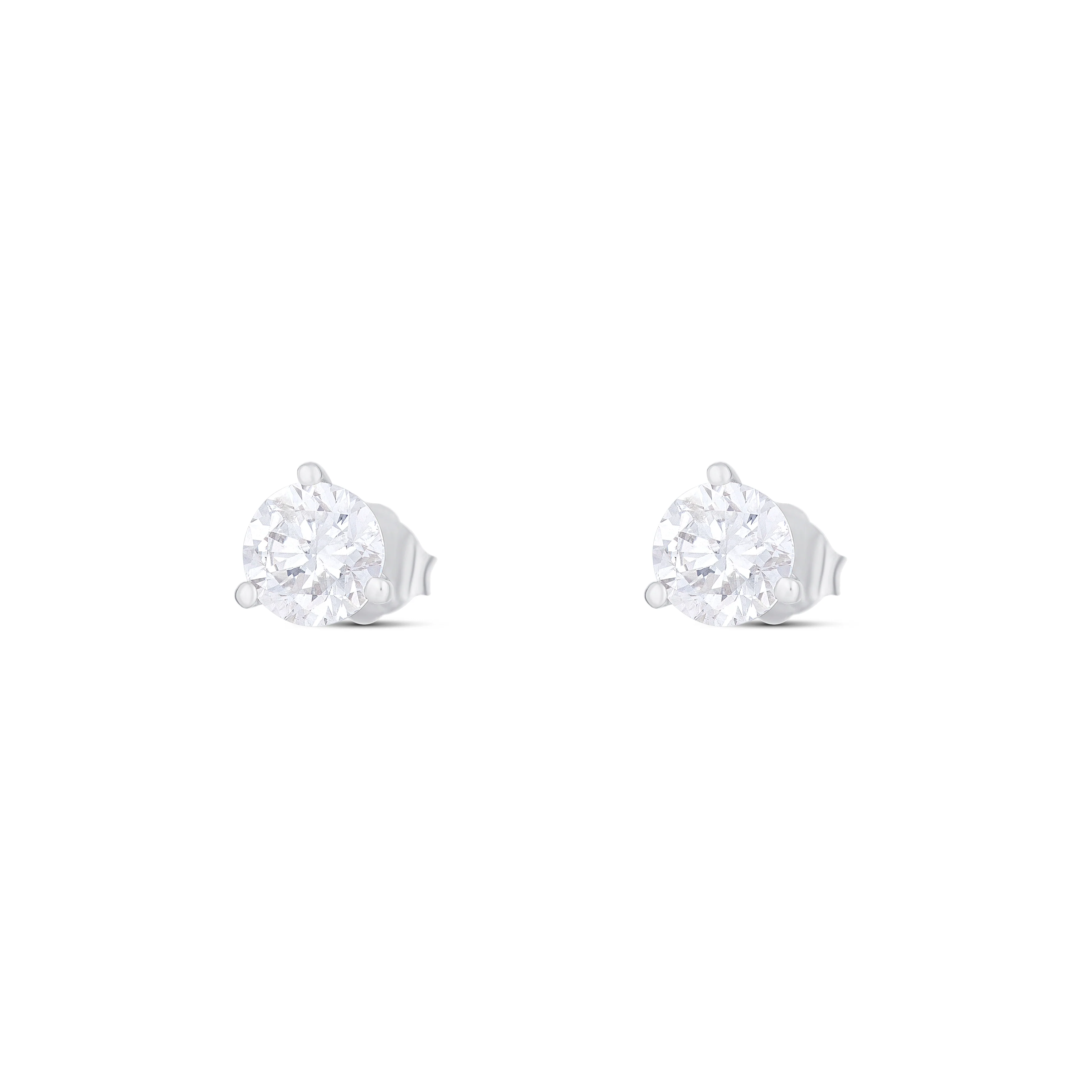18K White Gold Round Diamond Stud Earrings - Image 2