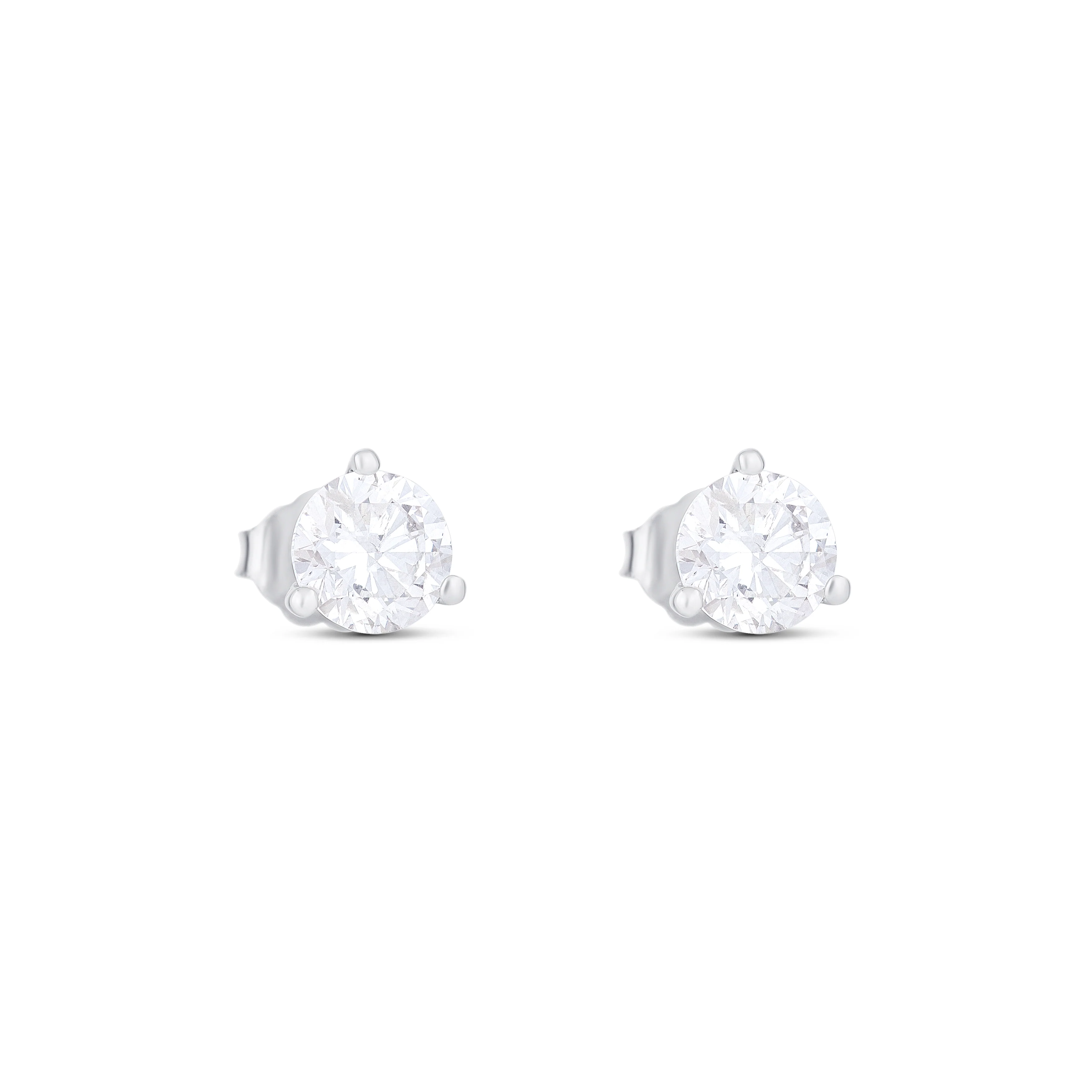 18K White Gold Round Diamond Stud Earrings - Image 3