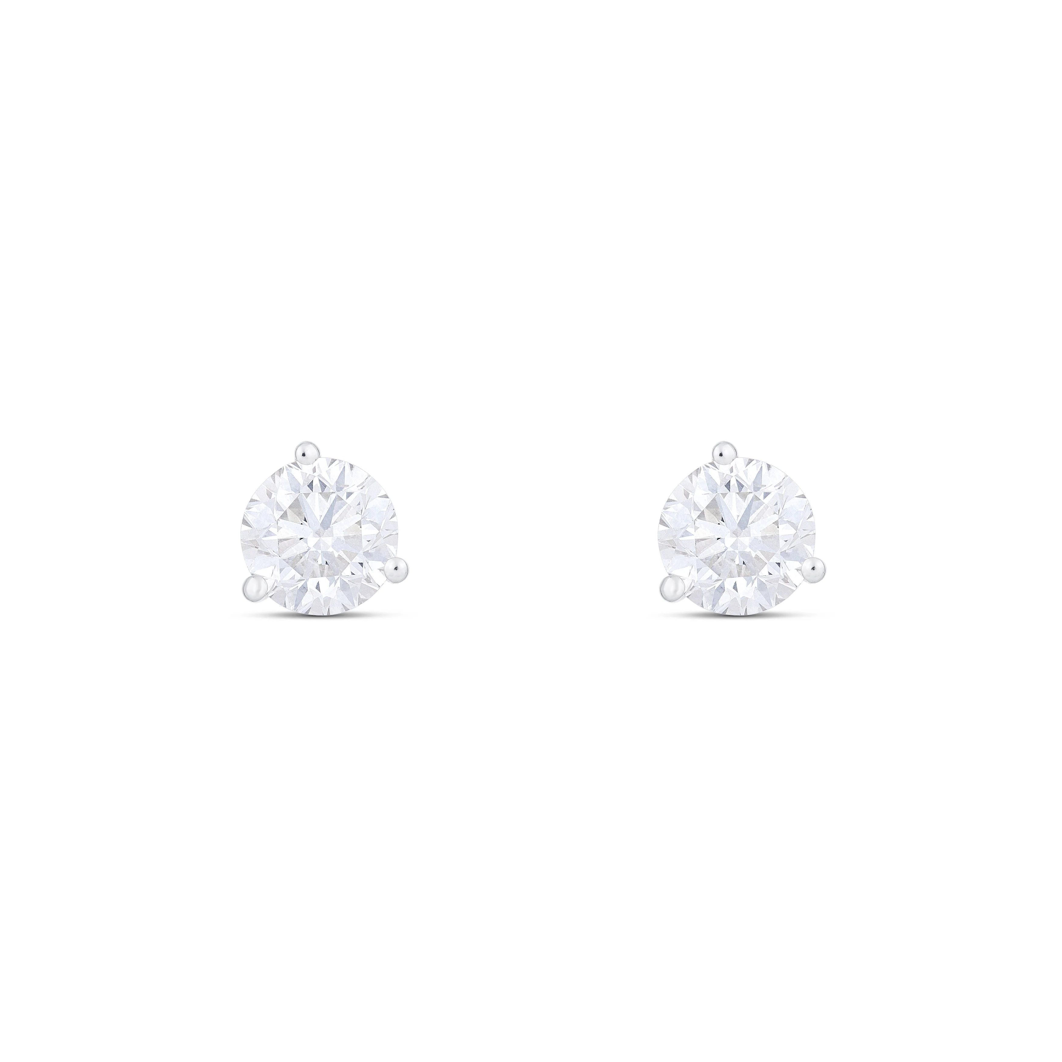 18K White Gold Round Diamond Stud Earrings