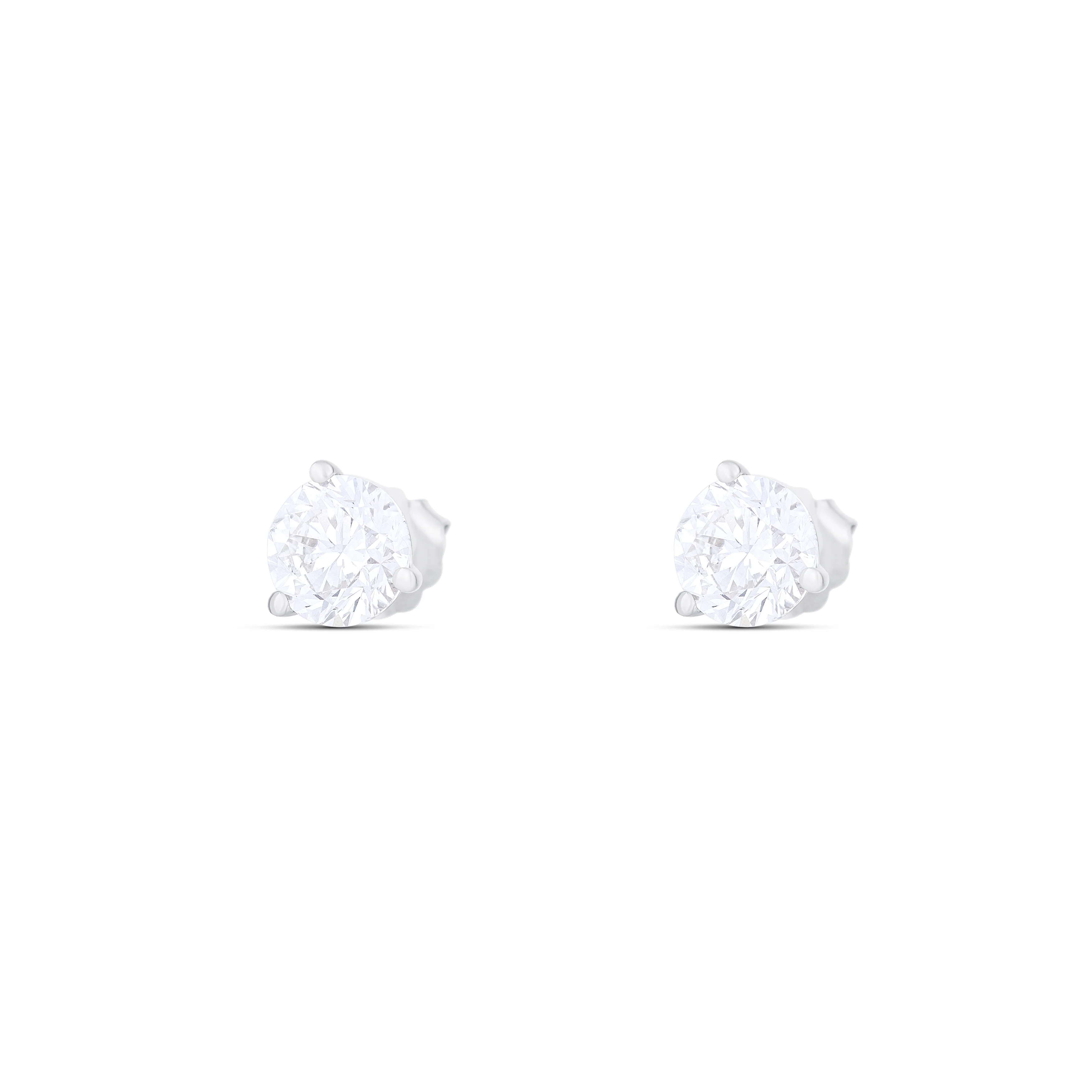 18K White Gold Round Diamond Stud Earrings - Image 2