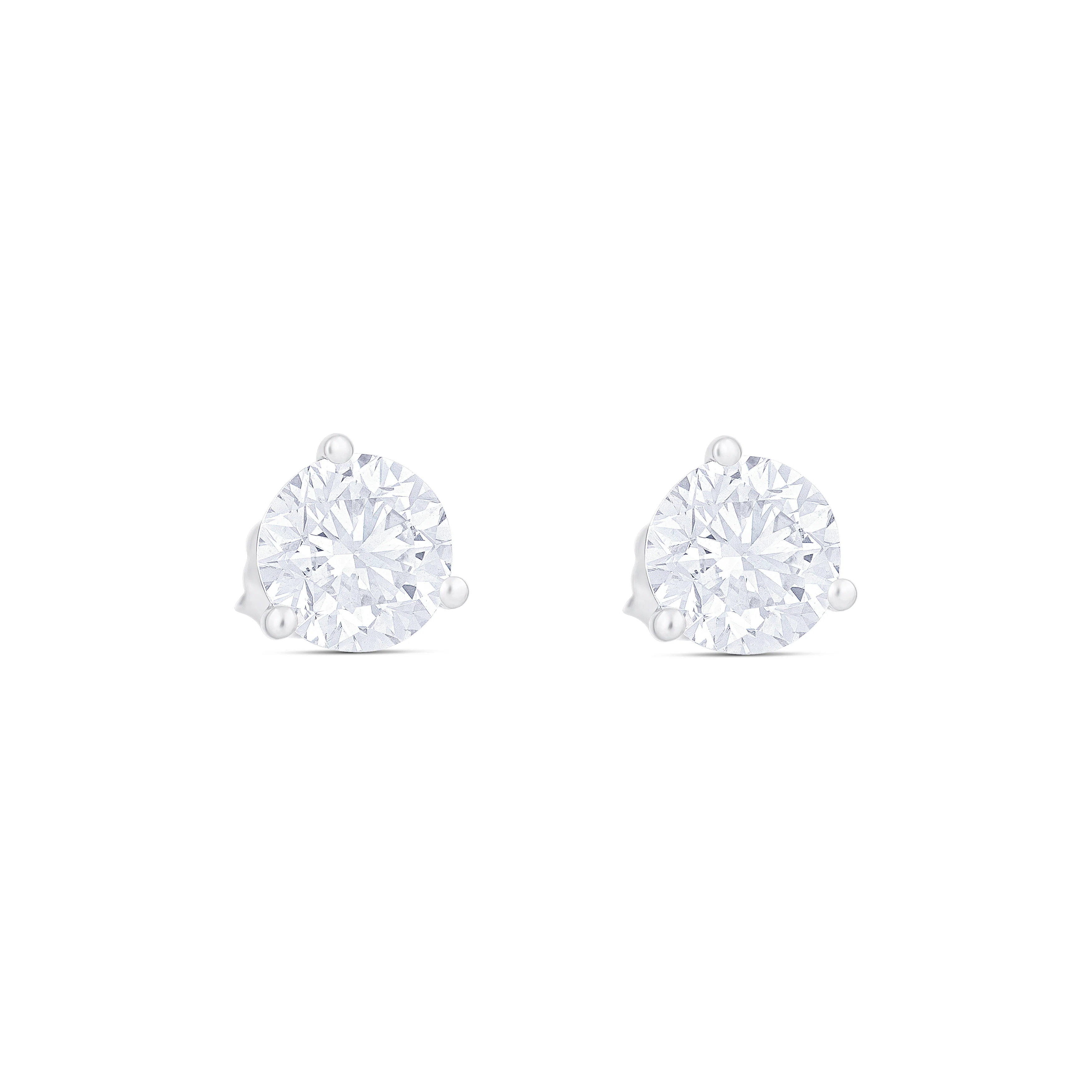 18K White Gold Round Diamond Stud Earrings - Image 3