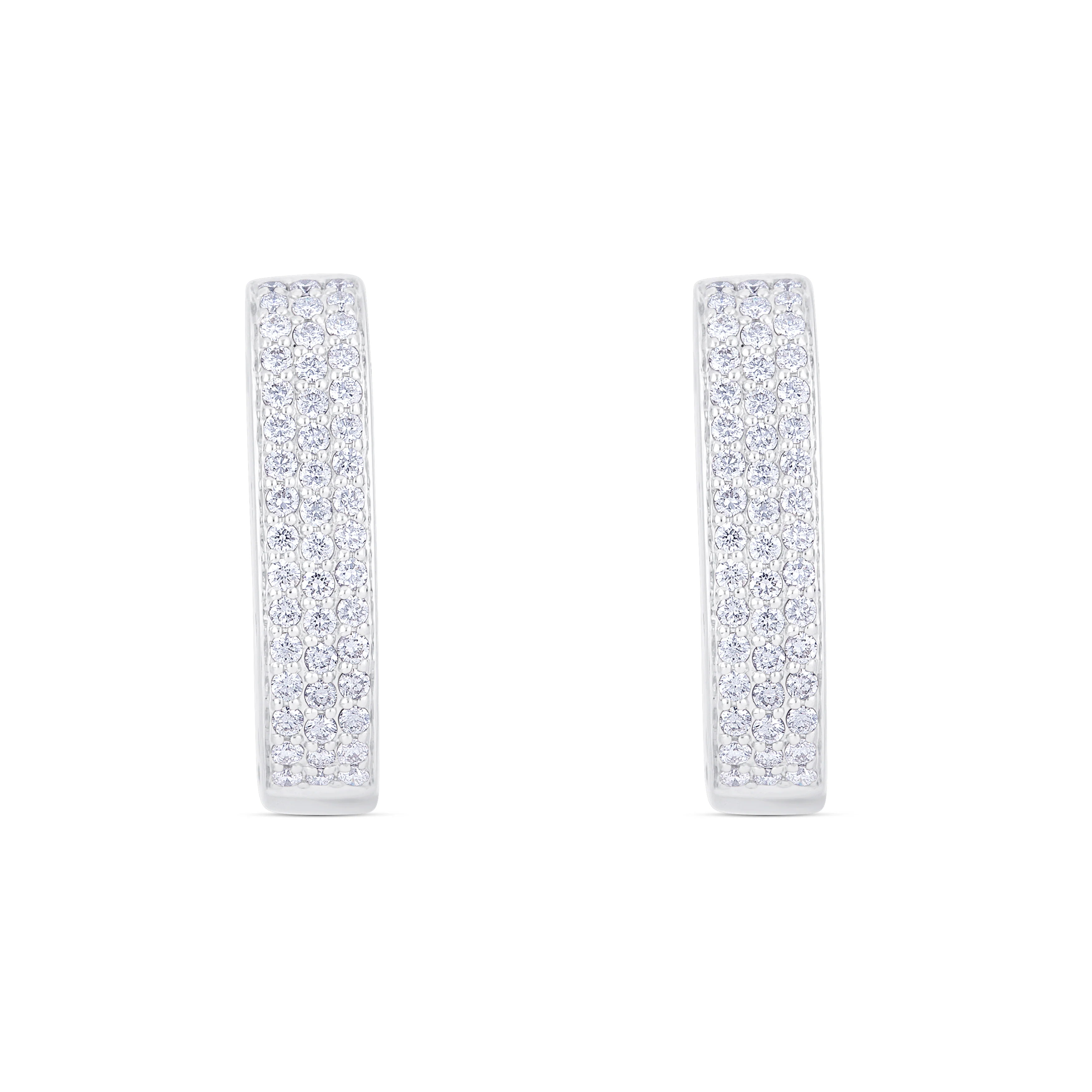 18K White Gold Round Pave Diamond Huggie Earrings