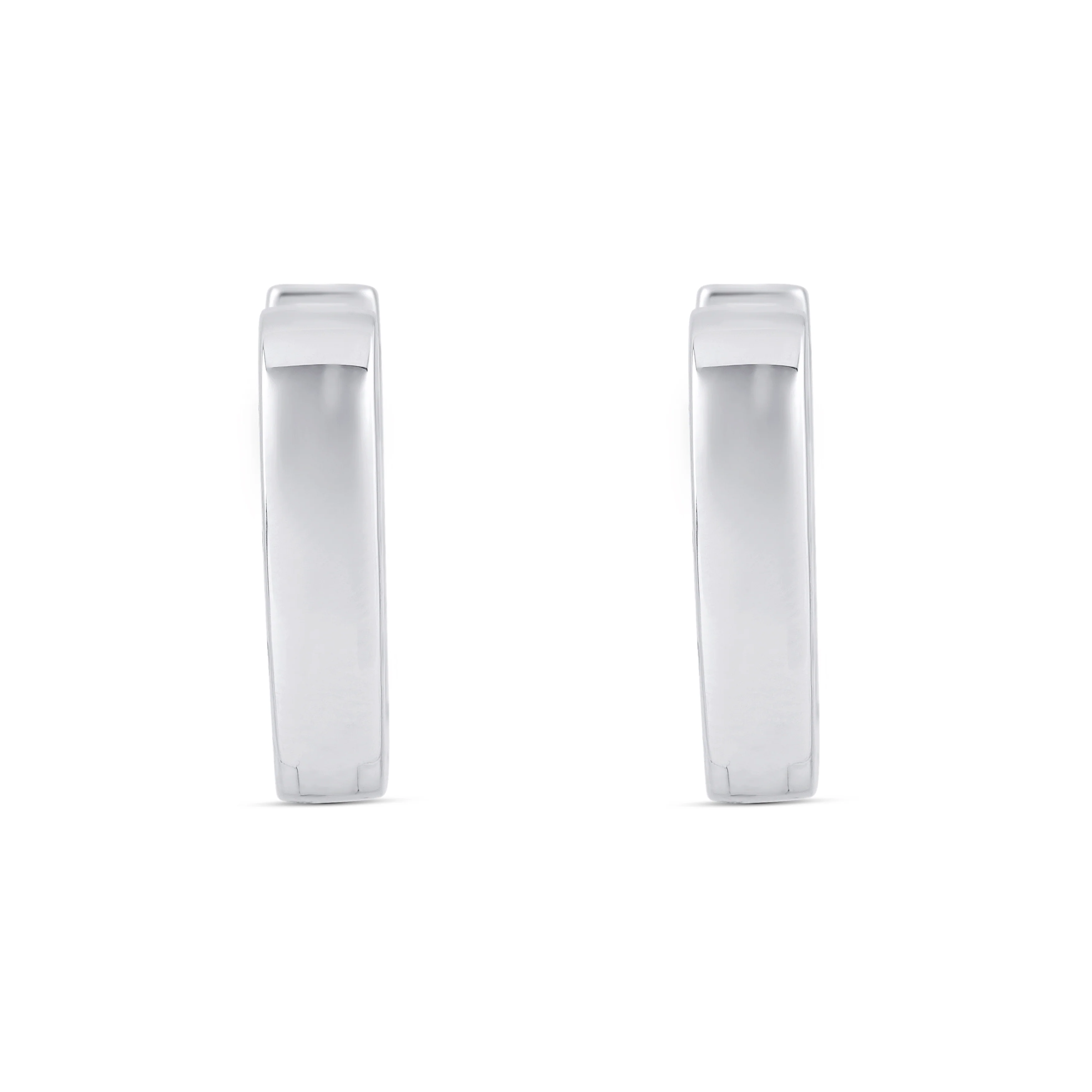 18K White Gold Round Pave Diamond Huggie Earrings - Image 4