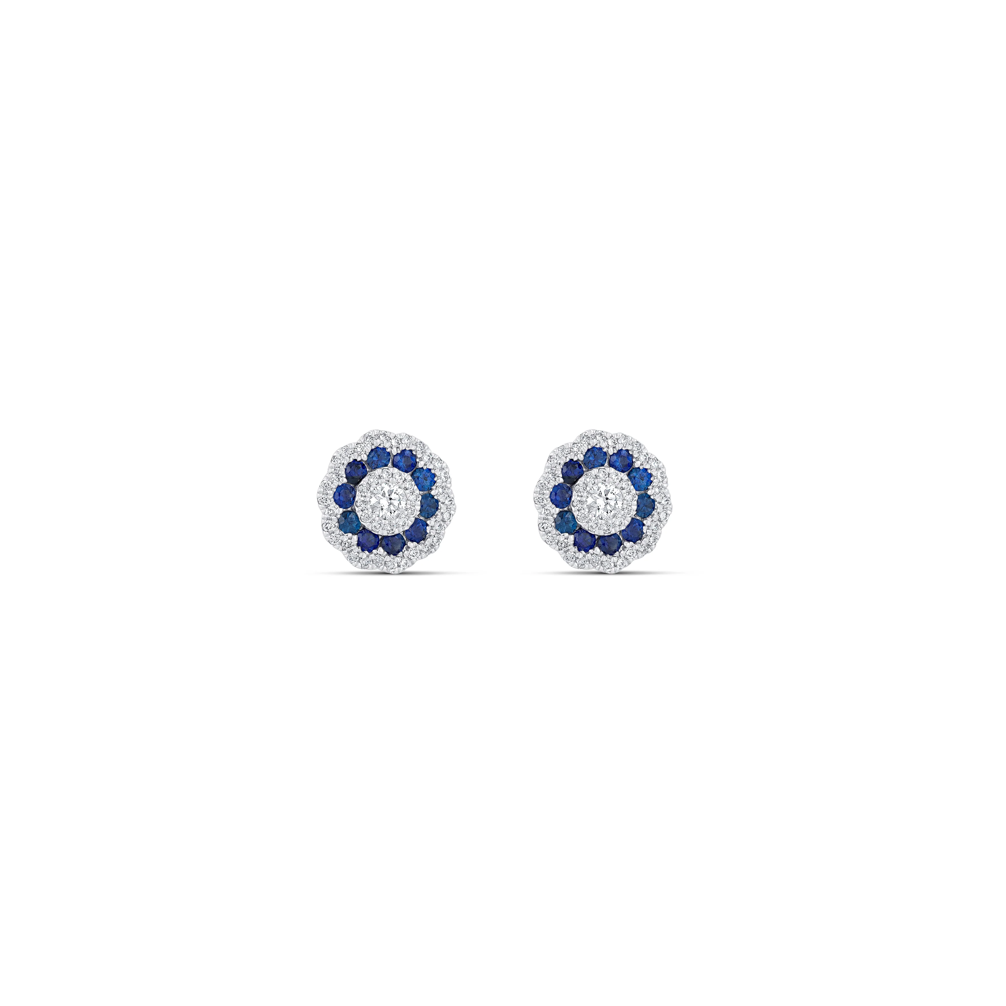 18K White Gold Sapphire & Diamond Flower Stud Earrings - Image 3