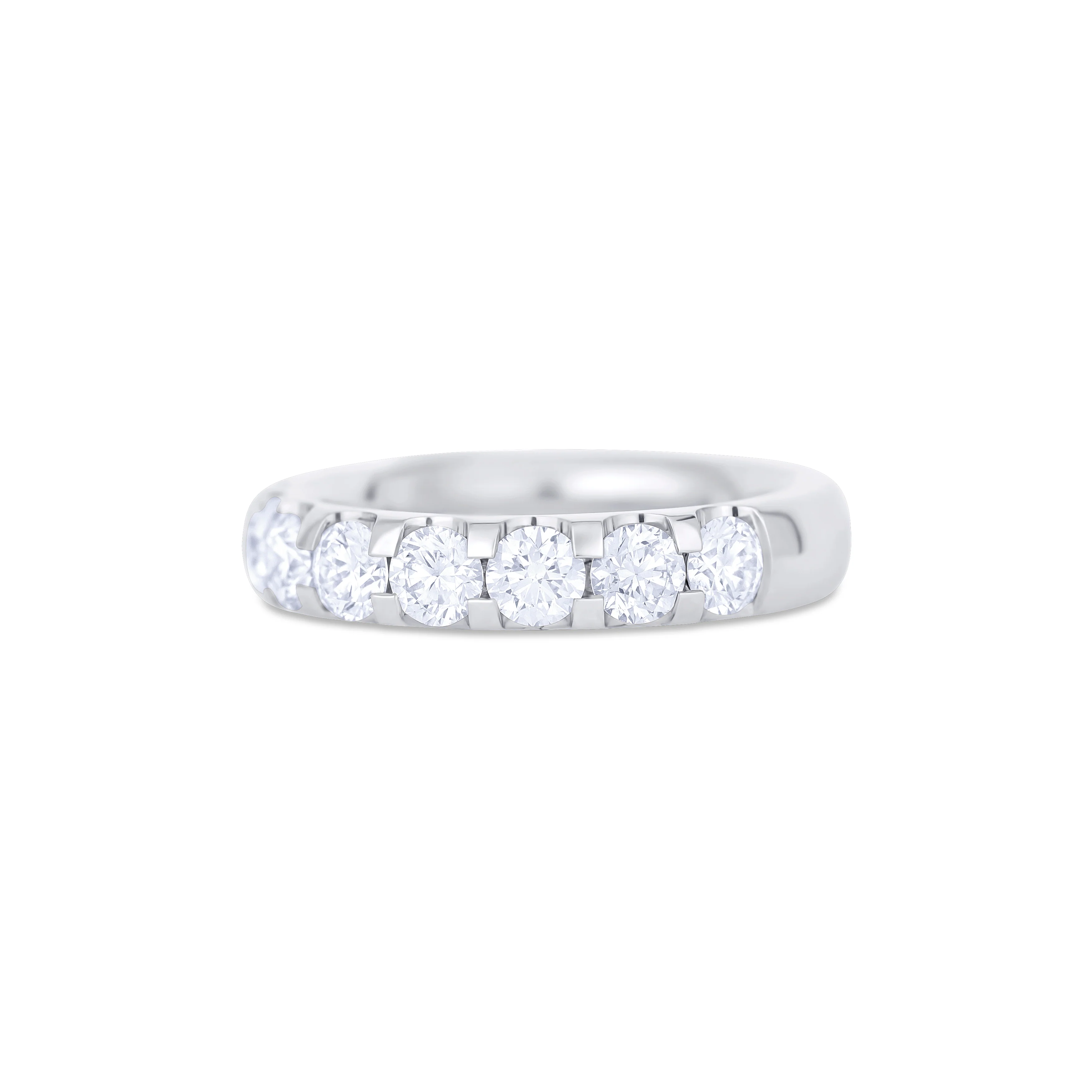 18K White Gold U Prong Set Round Cut Diamond Halfway Wedding Band - Image 2
