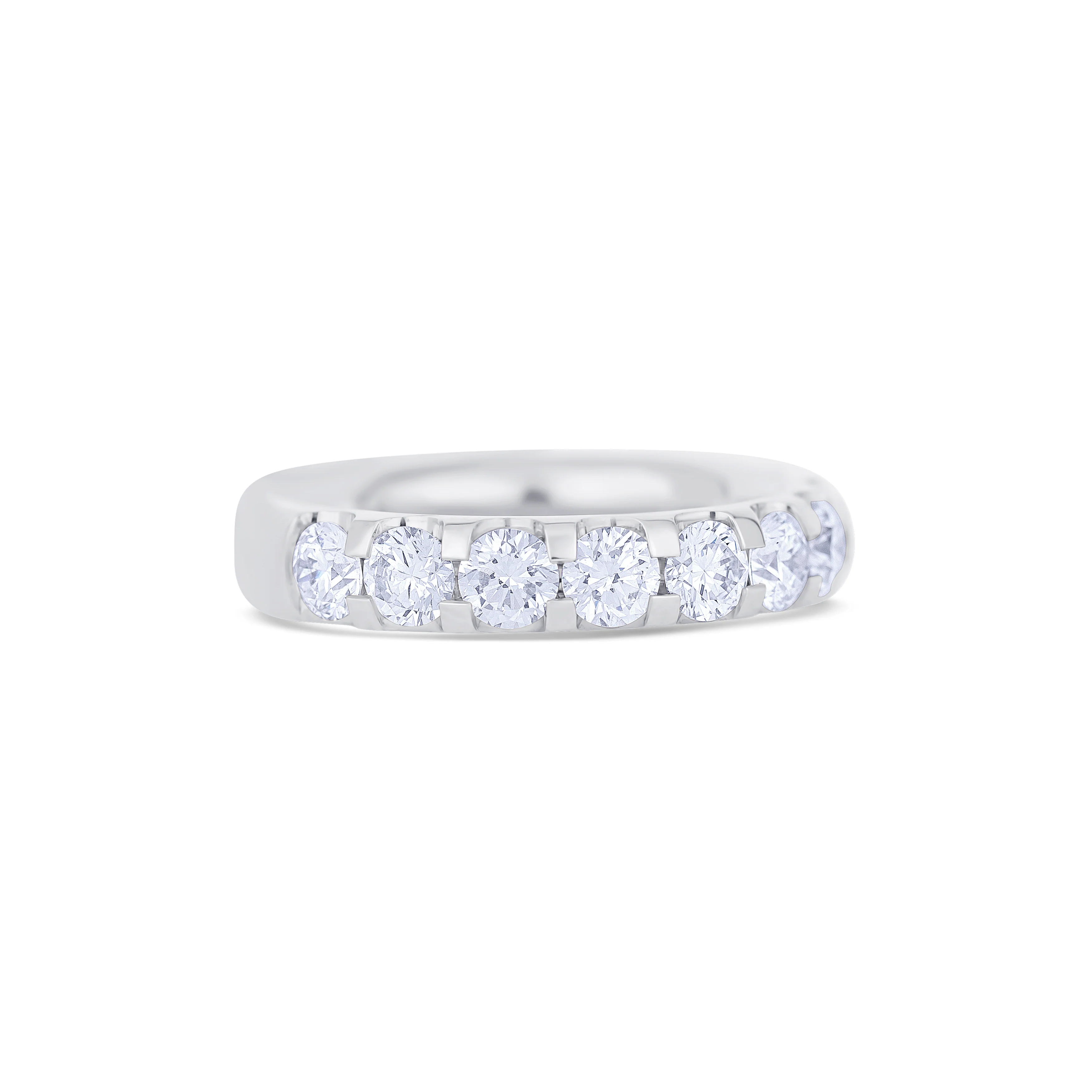 18K White Gold U Prong Set Round Cut Diamond Halfway Wedding Band - Image 3