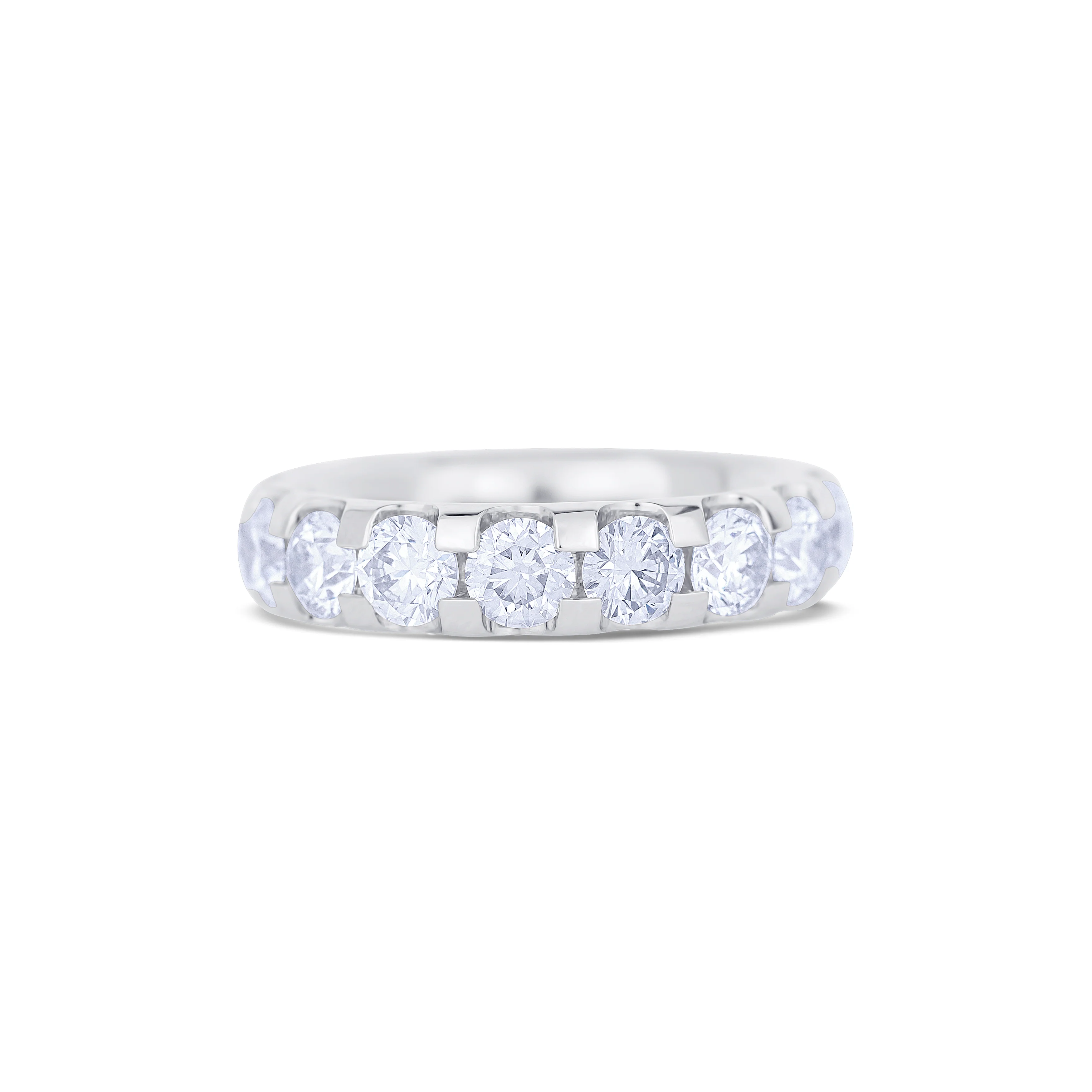 18K White Gold U Prong Set Round Cut Diamond Halfway Wedding Band