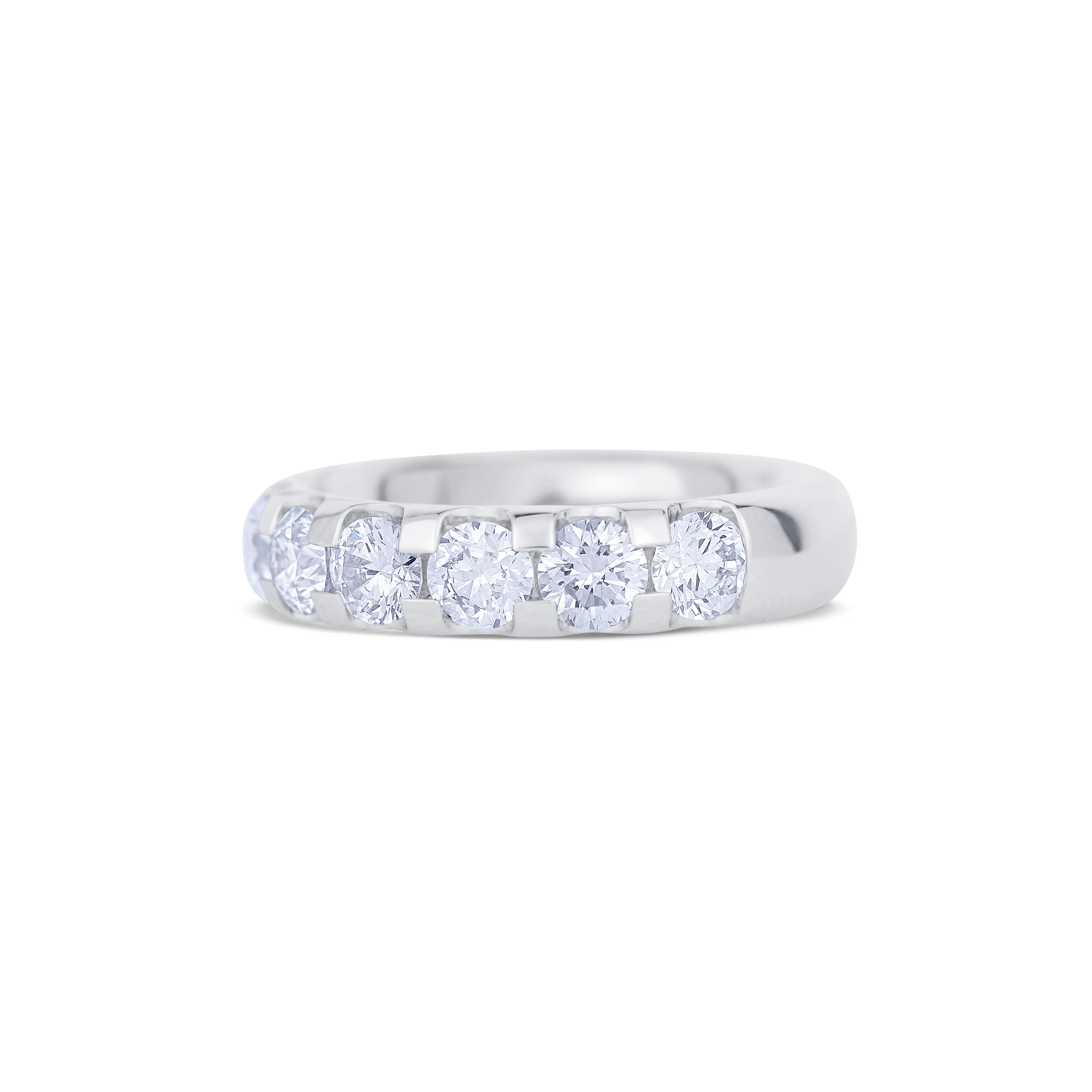 18K White Gold U Prong Set Round Cut Diamond Halfway Wedding Band - Image 2