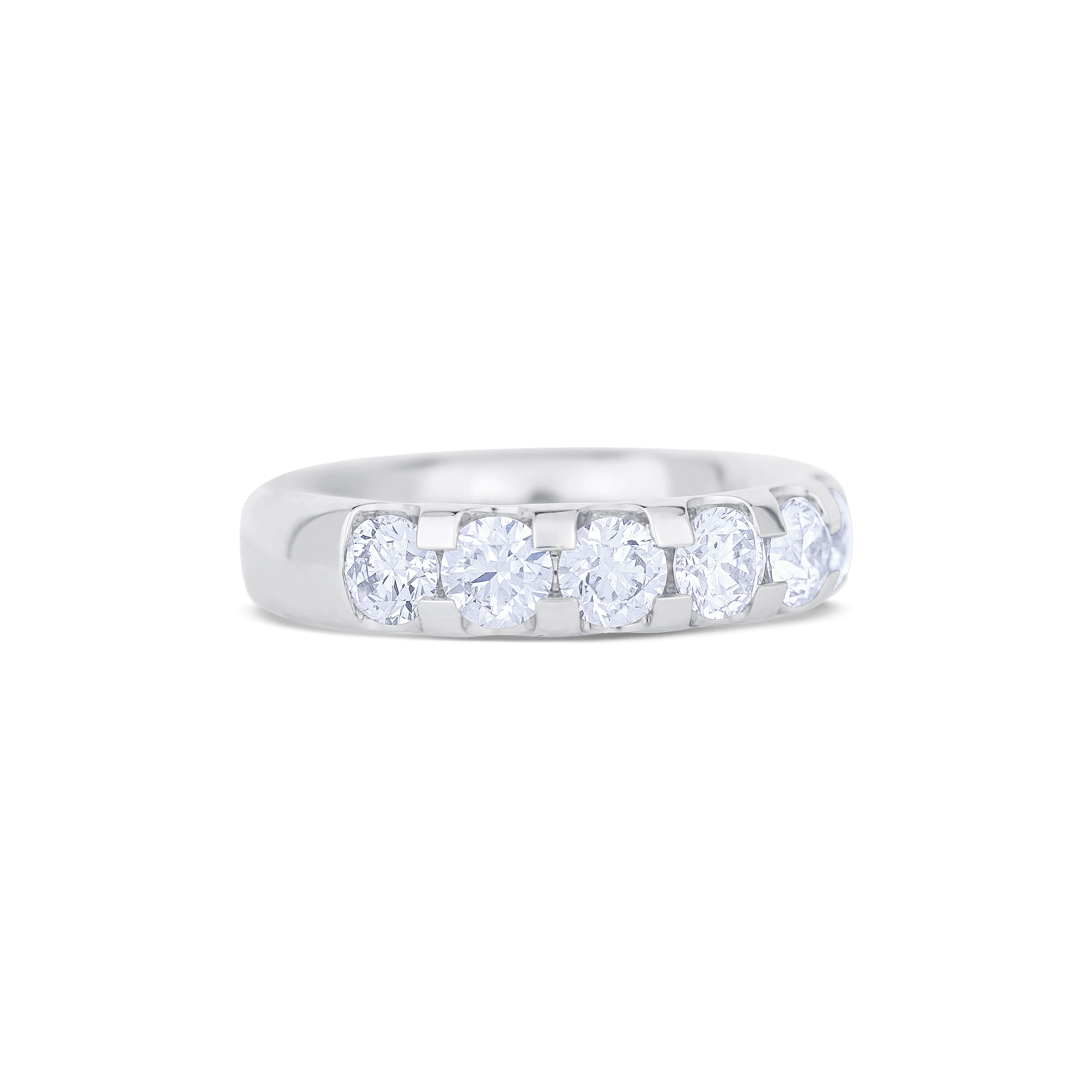 18K White Gold U Prong Set Round Cut Diamond Halfway Wedding Band - Image 3