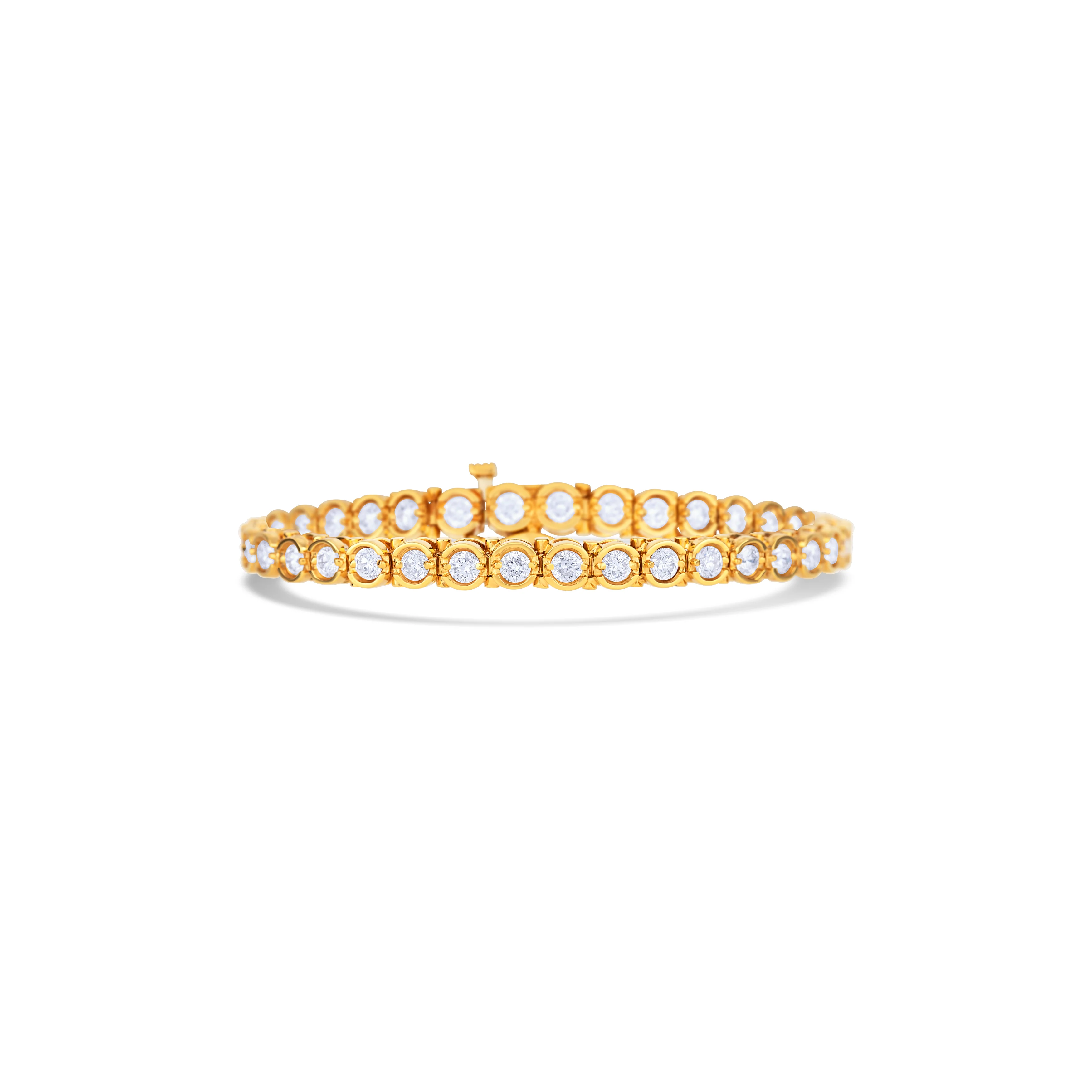 18K Yellow Gold 1/2 Bezel Tennis Bracelet - Image 3