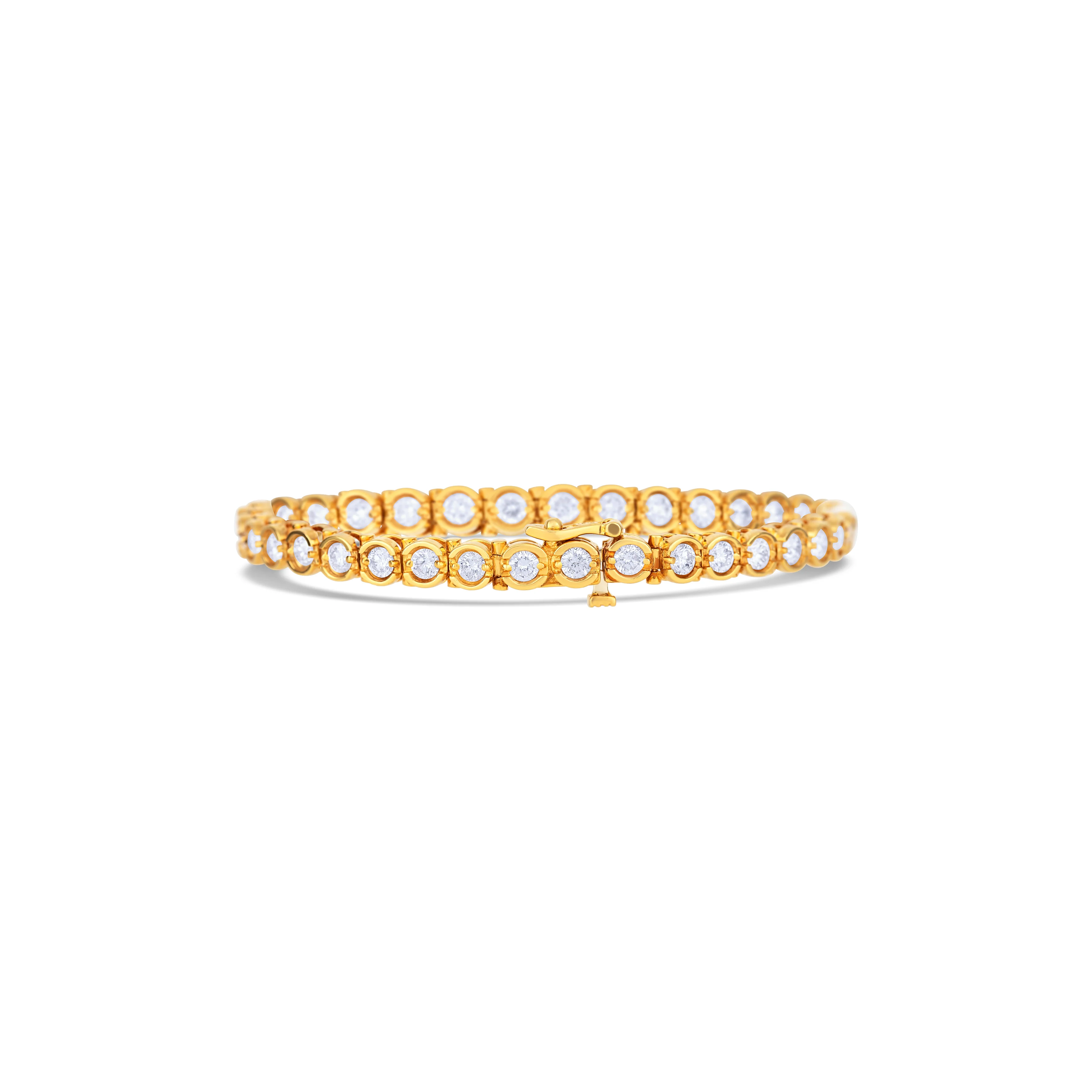 18K Yellow Gold 1/2 Bezel Tennis Bracelet - Image 4