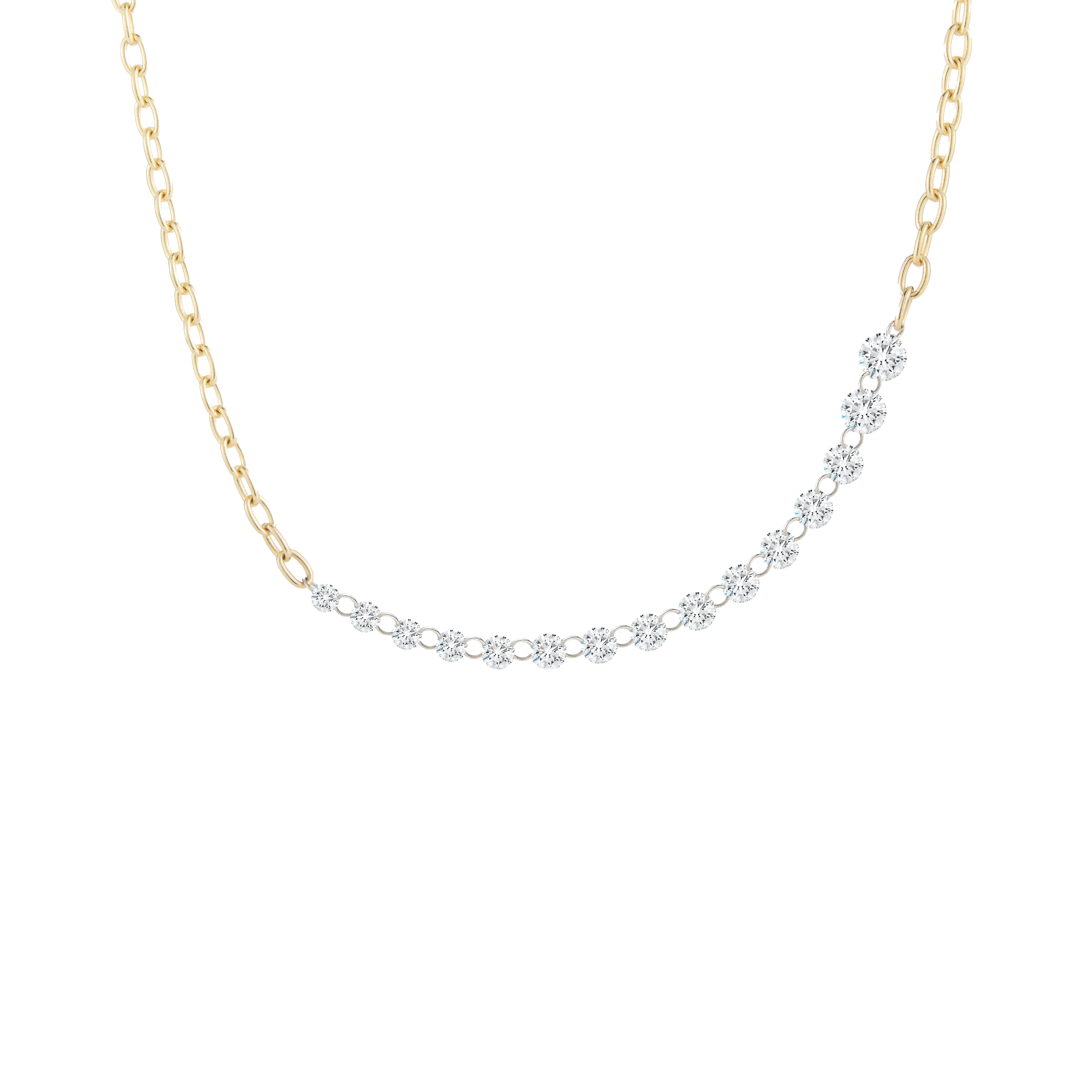 18k Yellow Gold and Platinum Graduated Pierced Diamond Necklace
