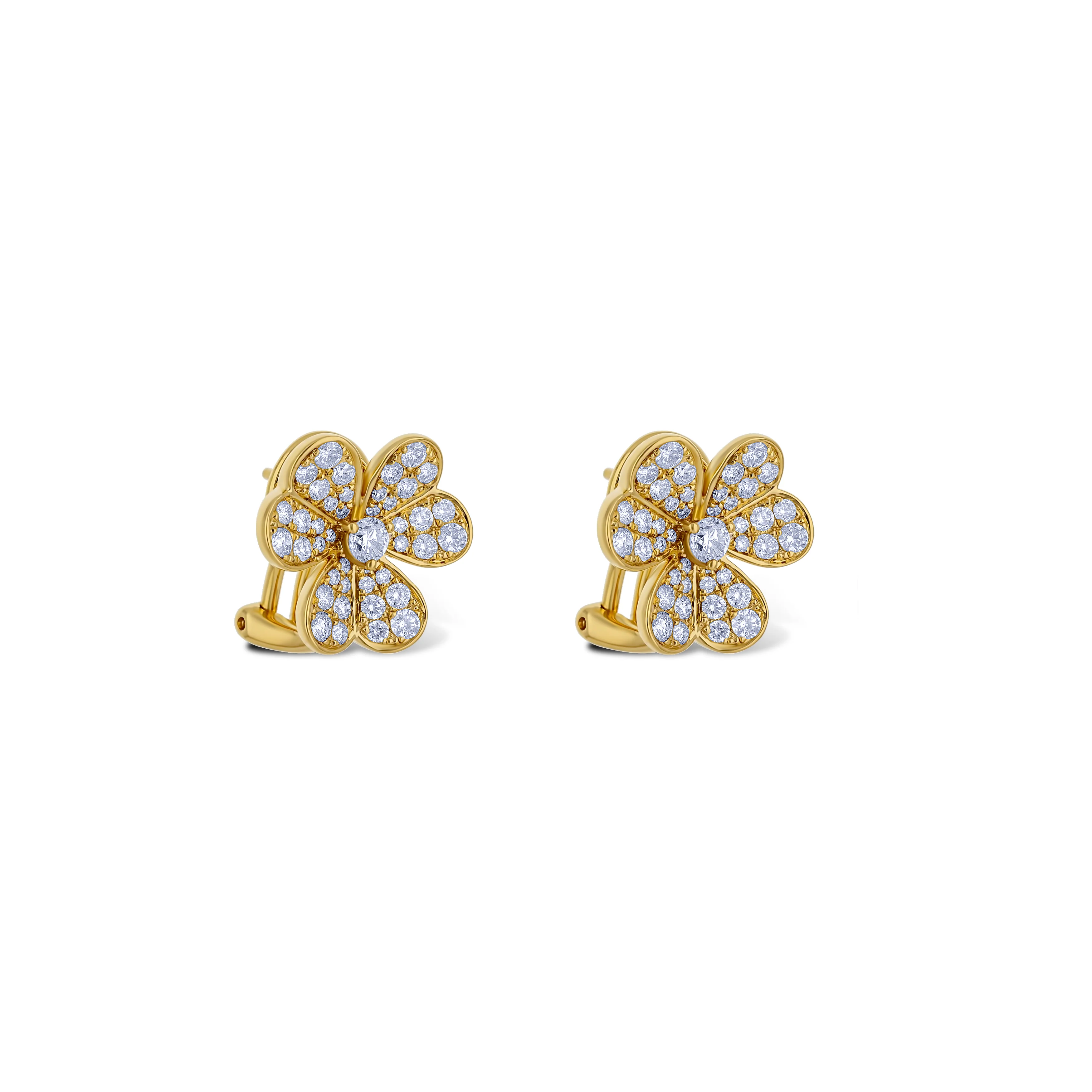 18k Yellow Gold Clover Shaped Diamond Earrings - Image 2