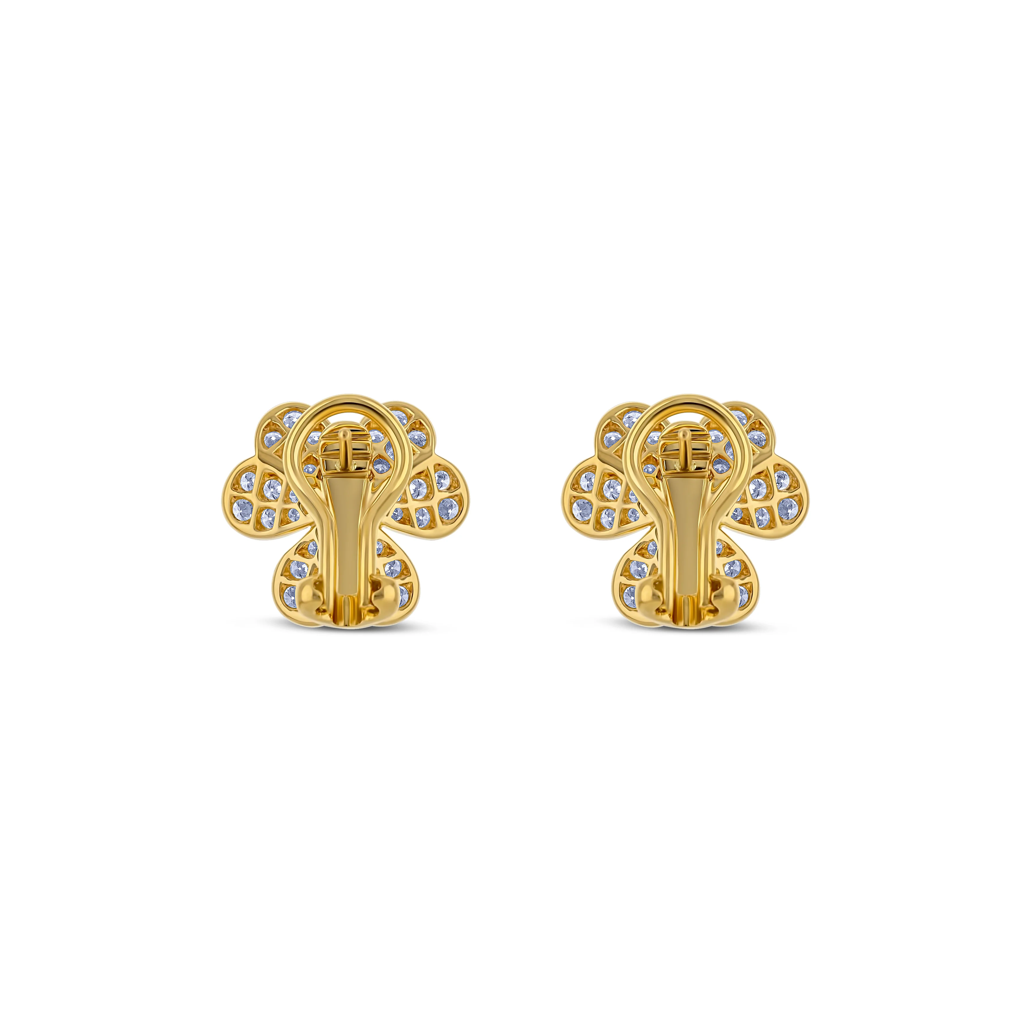 18k Yellow Gold Clover Shaped Diamond Earrings - Image 3