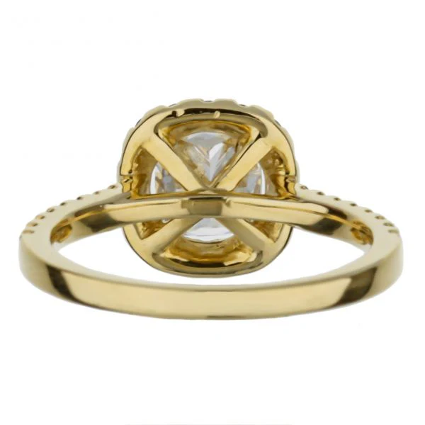 18K Yellow Gold Cushion Cut Diamond Halo Engagement Ring - Image 4