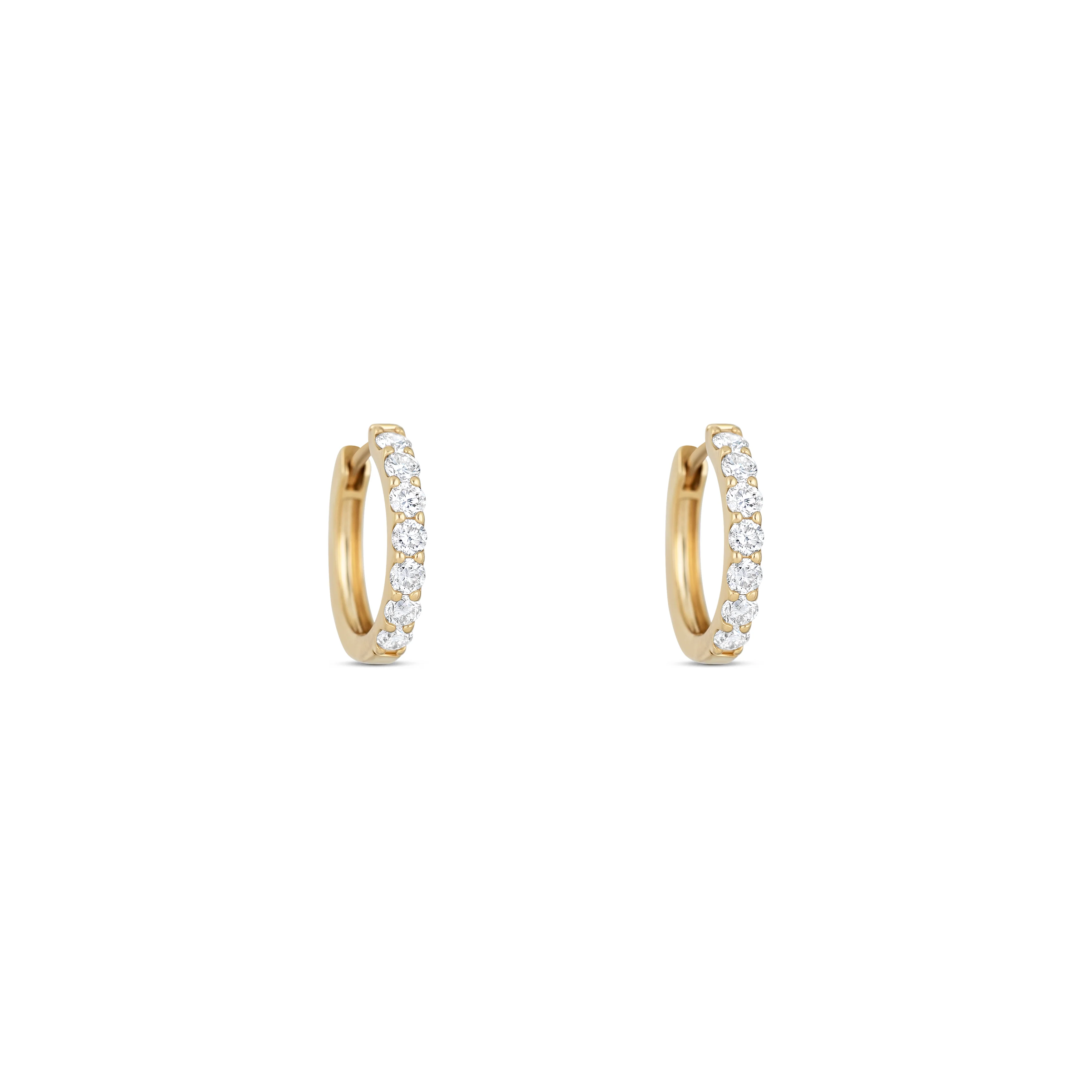 18K Yellow Gold Diamond Huggie Earrings - Image 3
