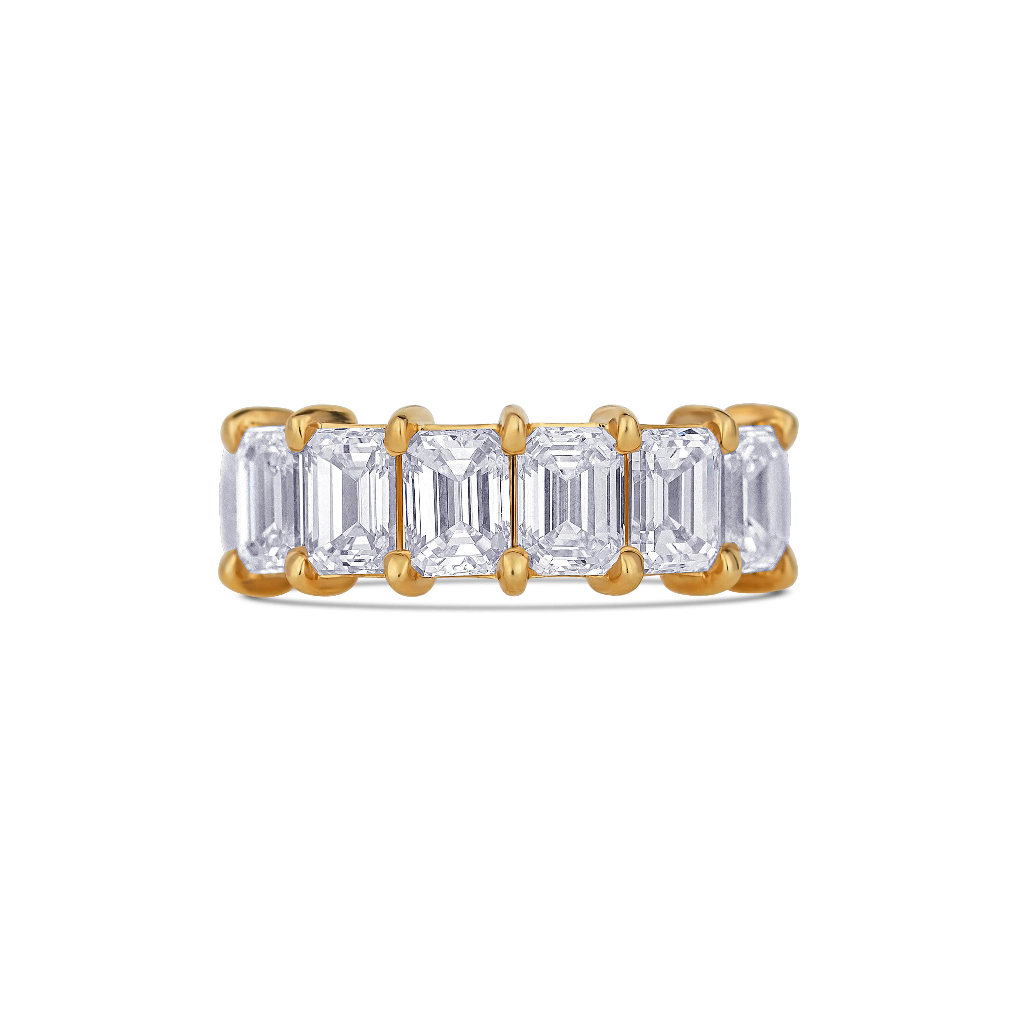 18K Yellow Gold Emerald Cut Diamond Halfway Wedding Band