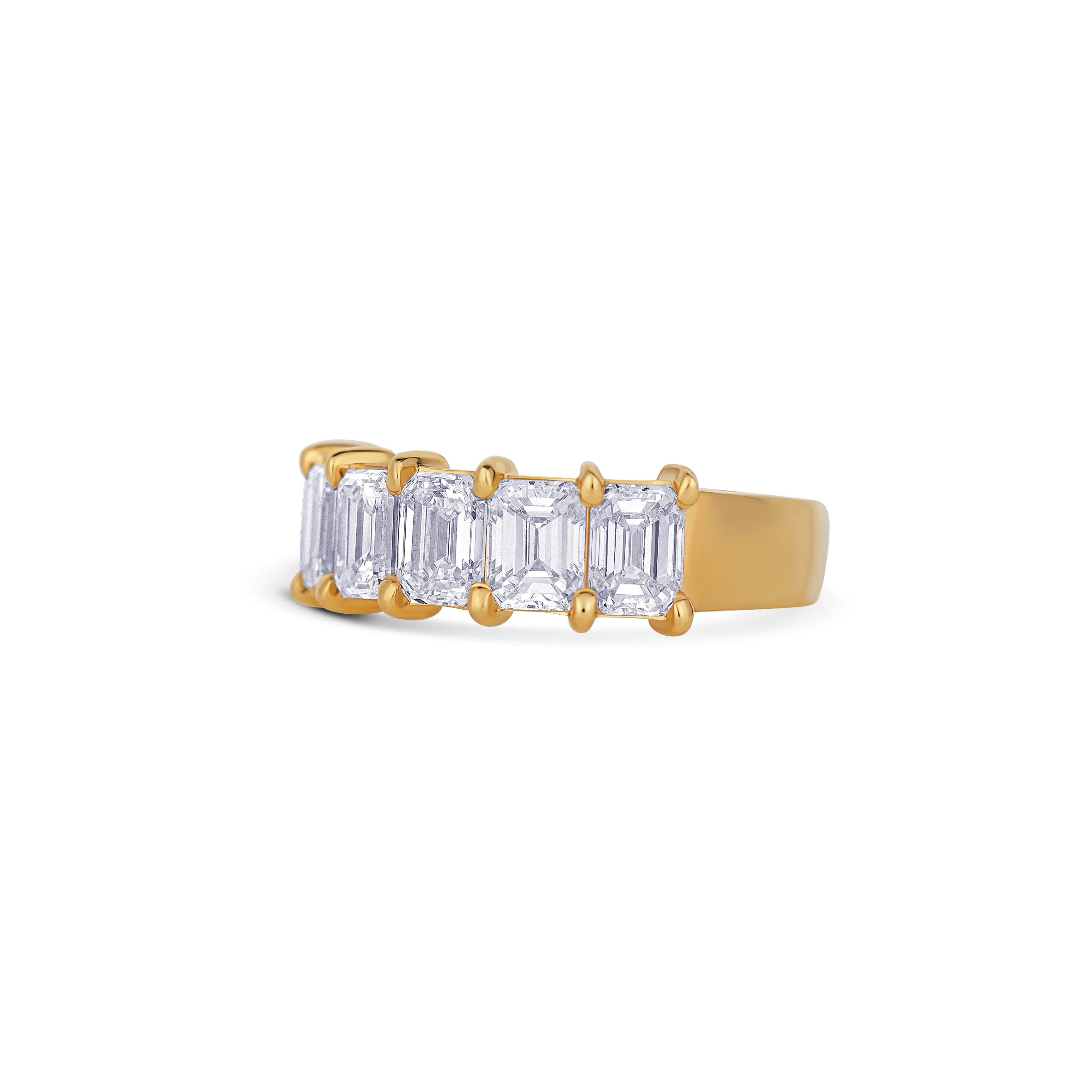 18K Yellow Gold Emerald Cut Diamond Halfway Wedding Band - Image 2
