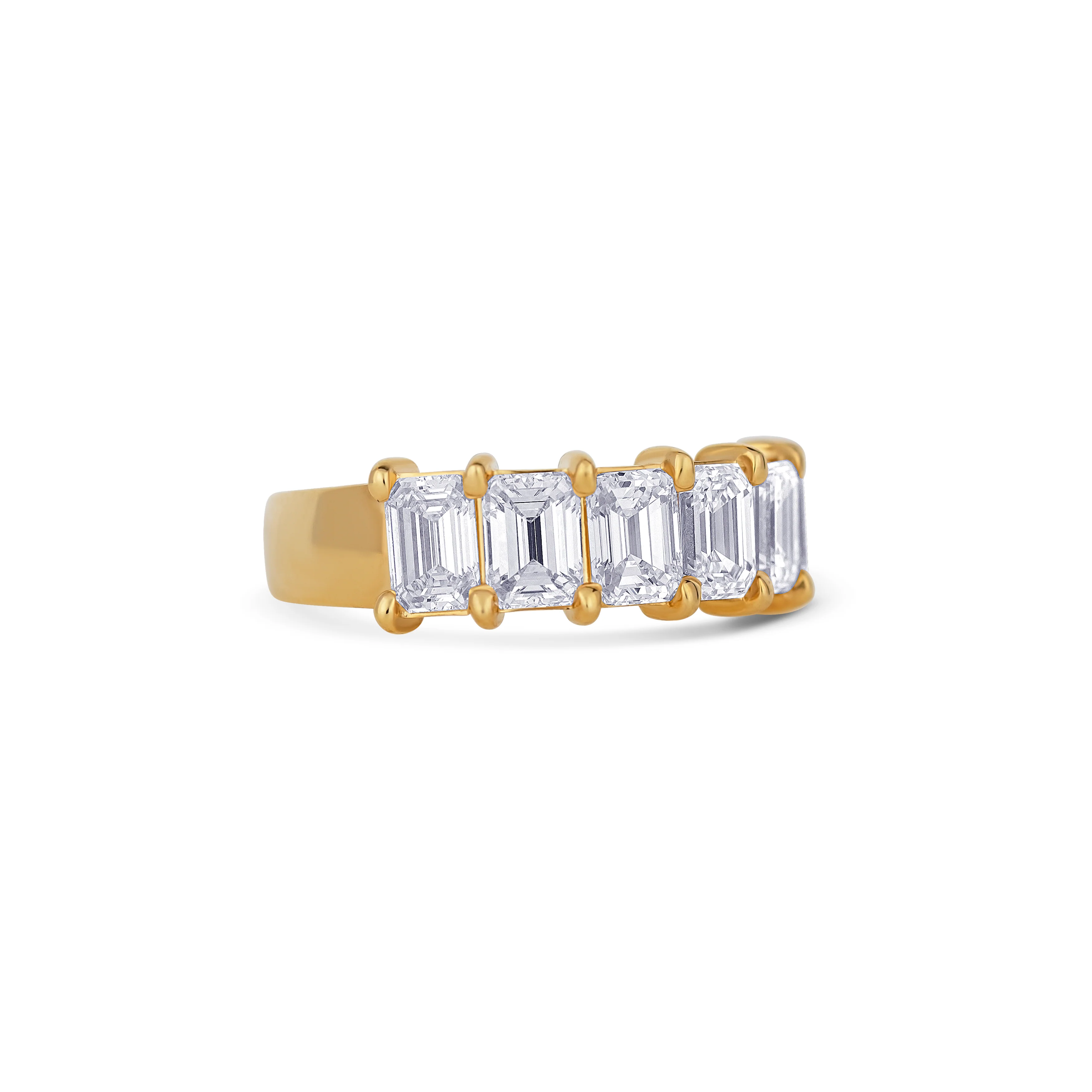 18K Yellow Gold Emerald Cut Diamond Halfway Wedding Band - Image 3