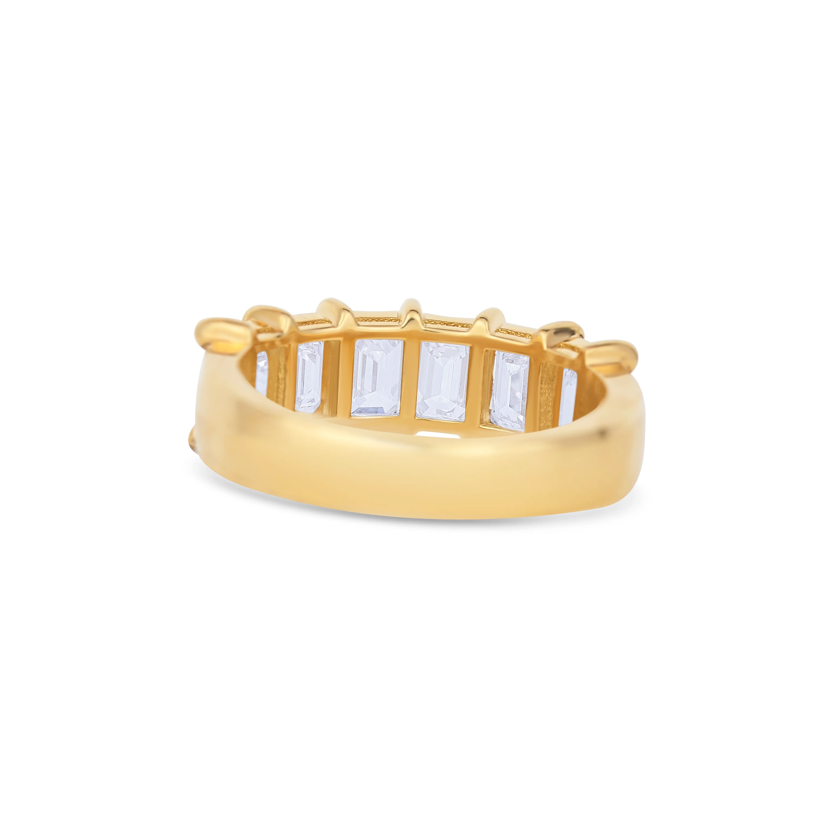 18K Yellow Gold Emerald Cut Diamond Halfway Wedding Band - Image 4