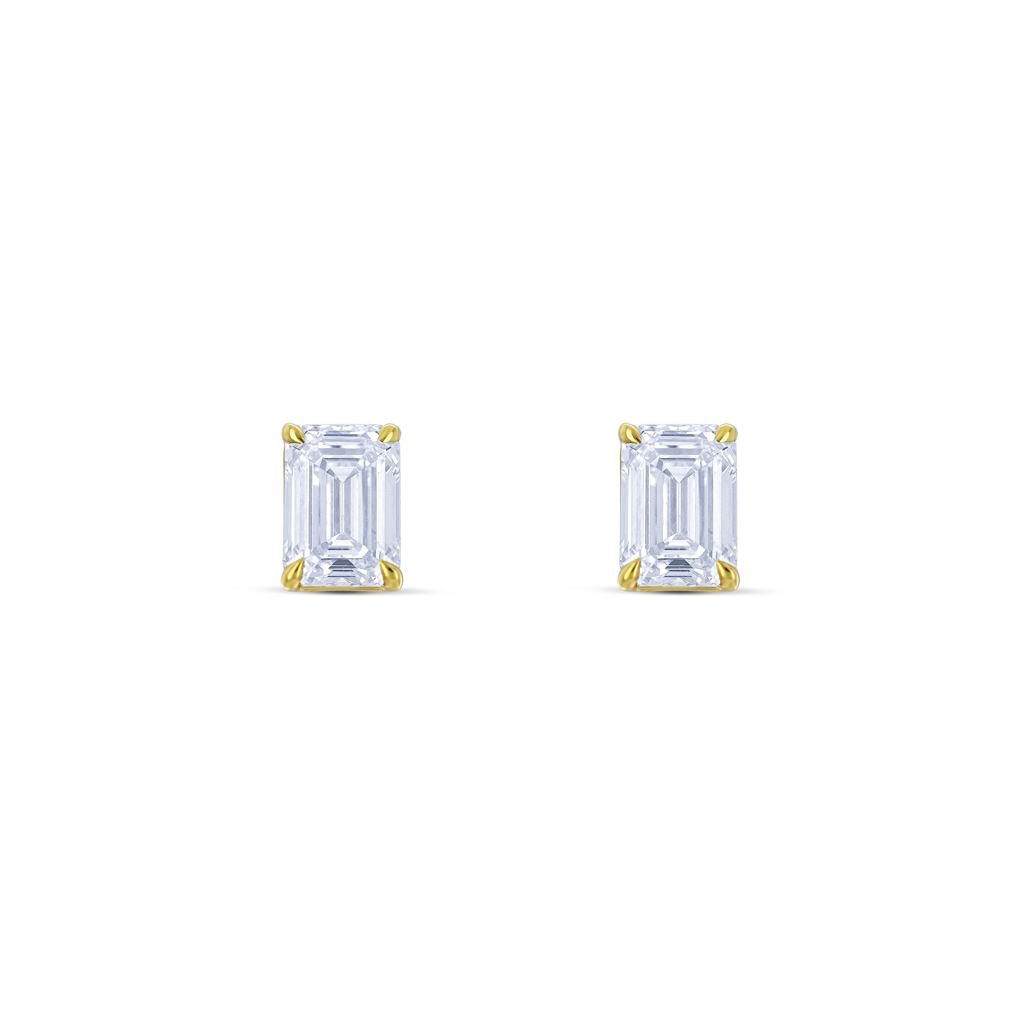 18K Yellow Gold Emerald Cut Diamond Stud Earrings