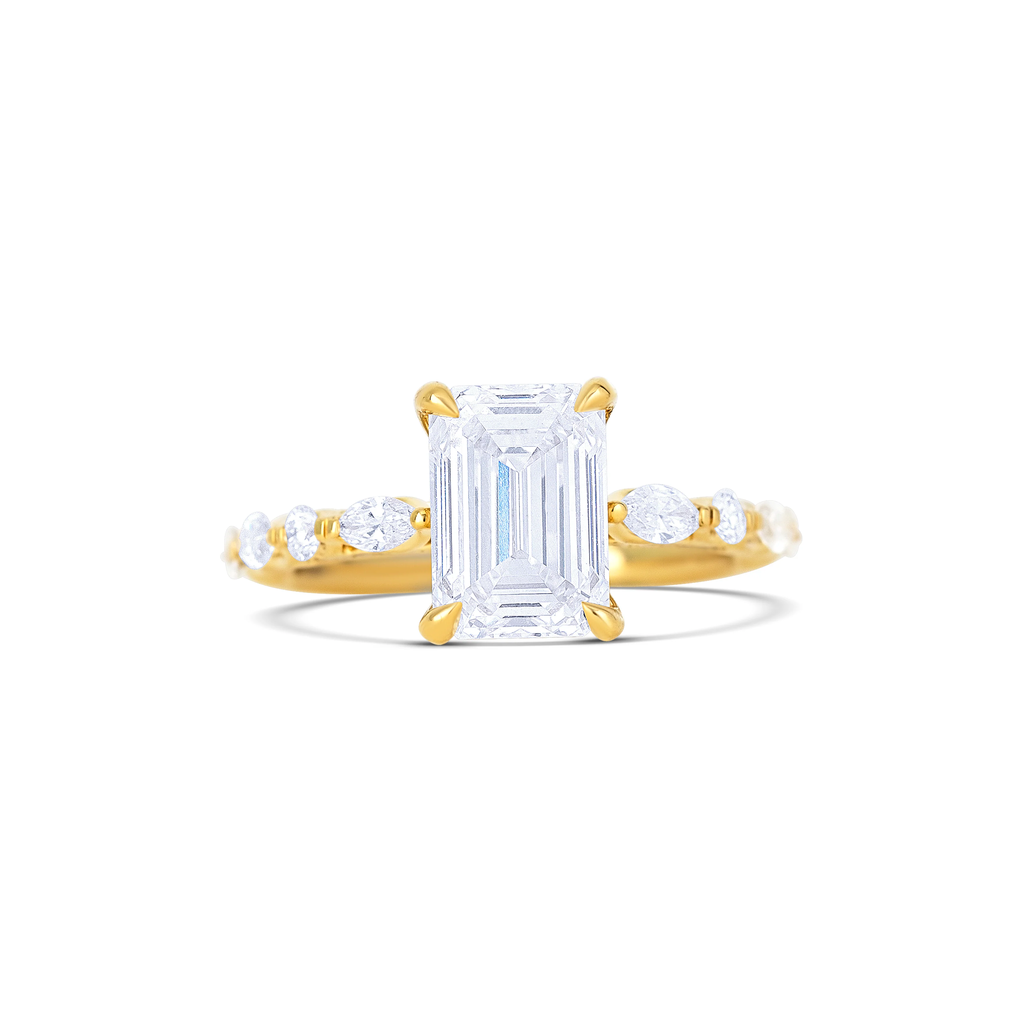 18K Yellow Gold Emerald Diamond Engagement Ring