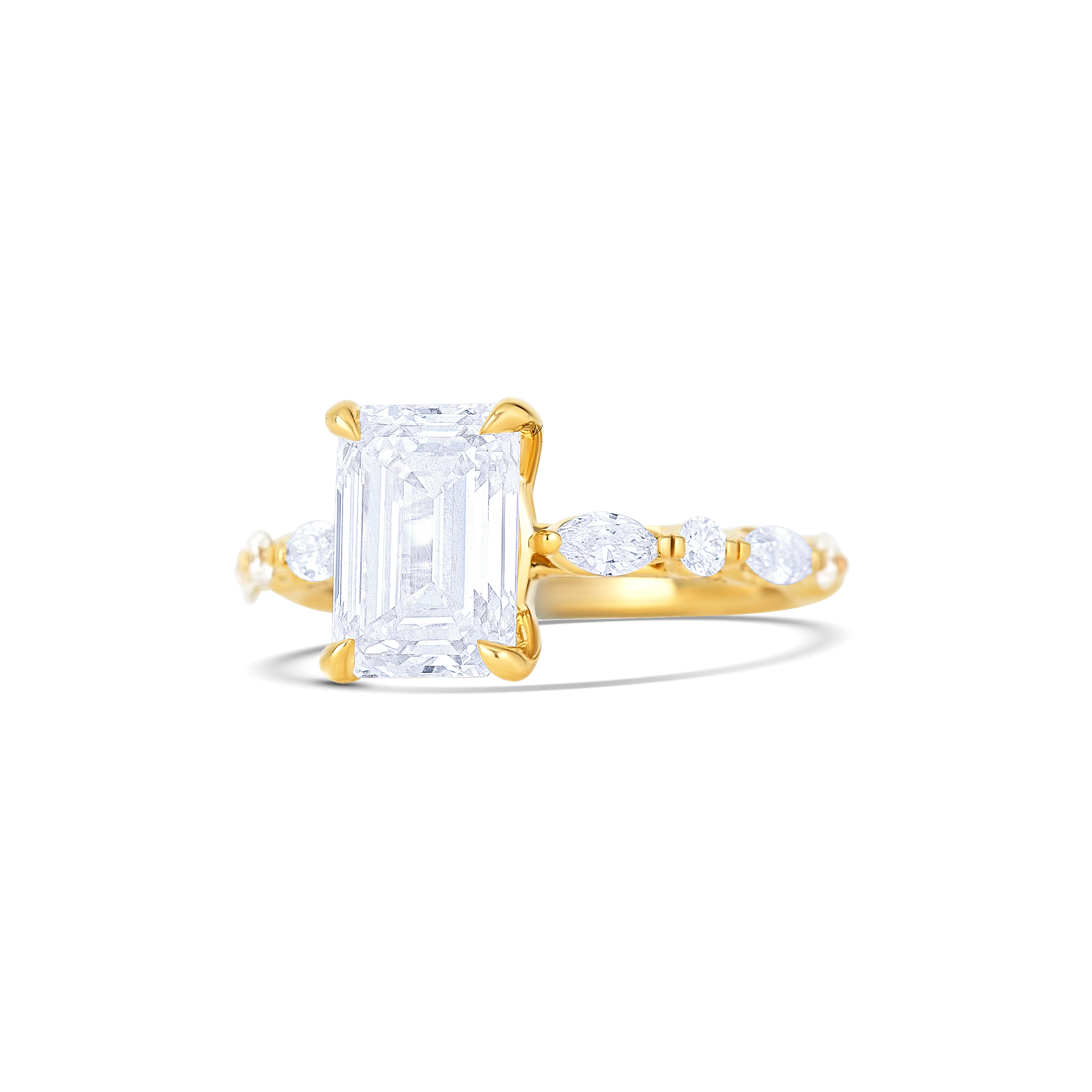 18K Yellow Gold Emerald Diamond Engagement Ring - Image 2