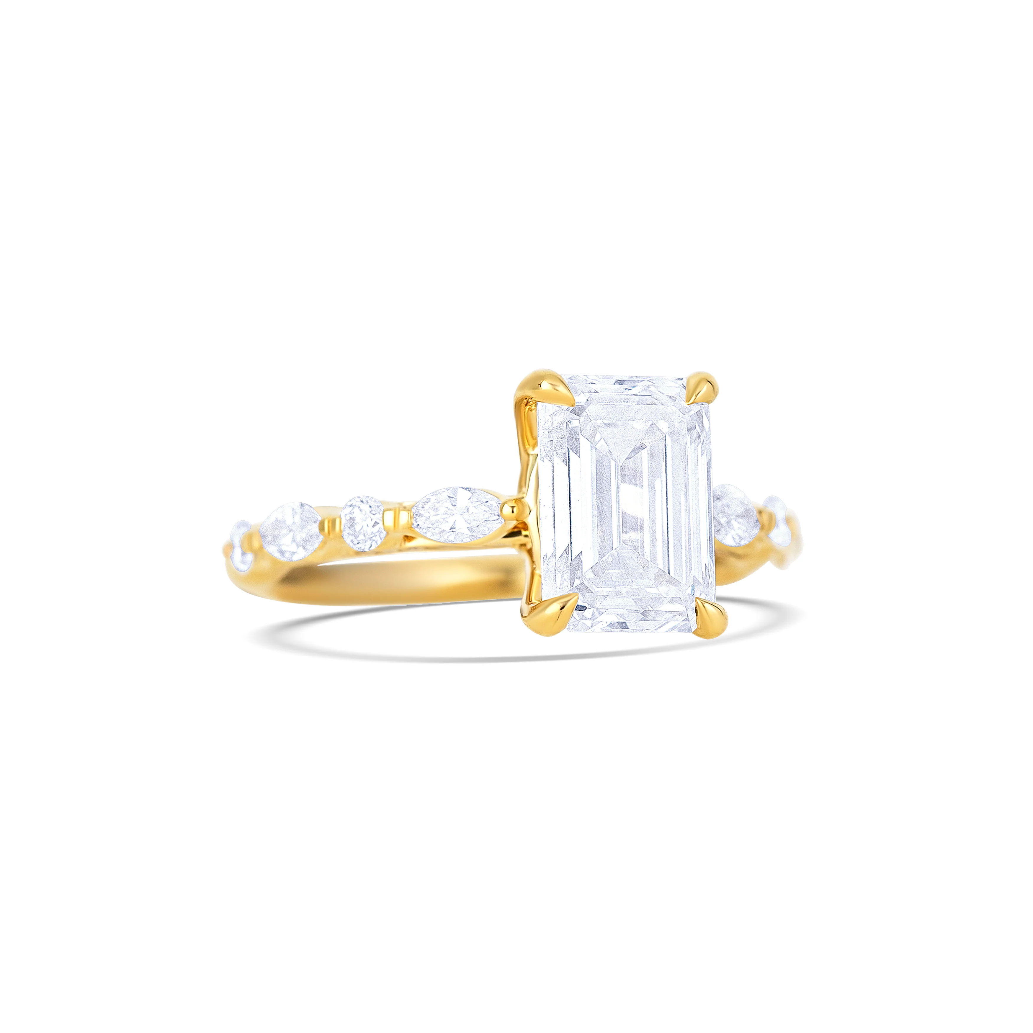 18K Yellow Gold Emerald Diamond Engagement Ring - Image 3